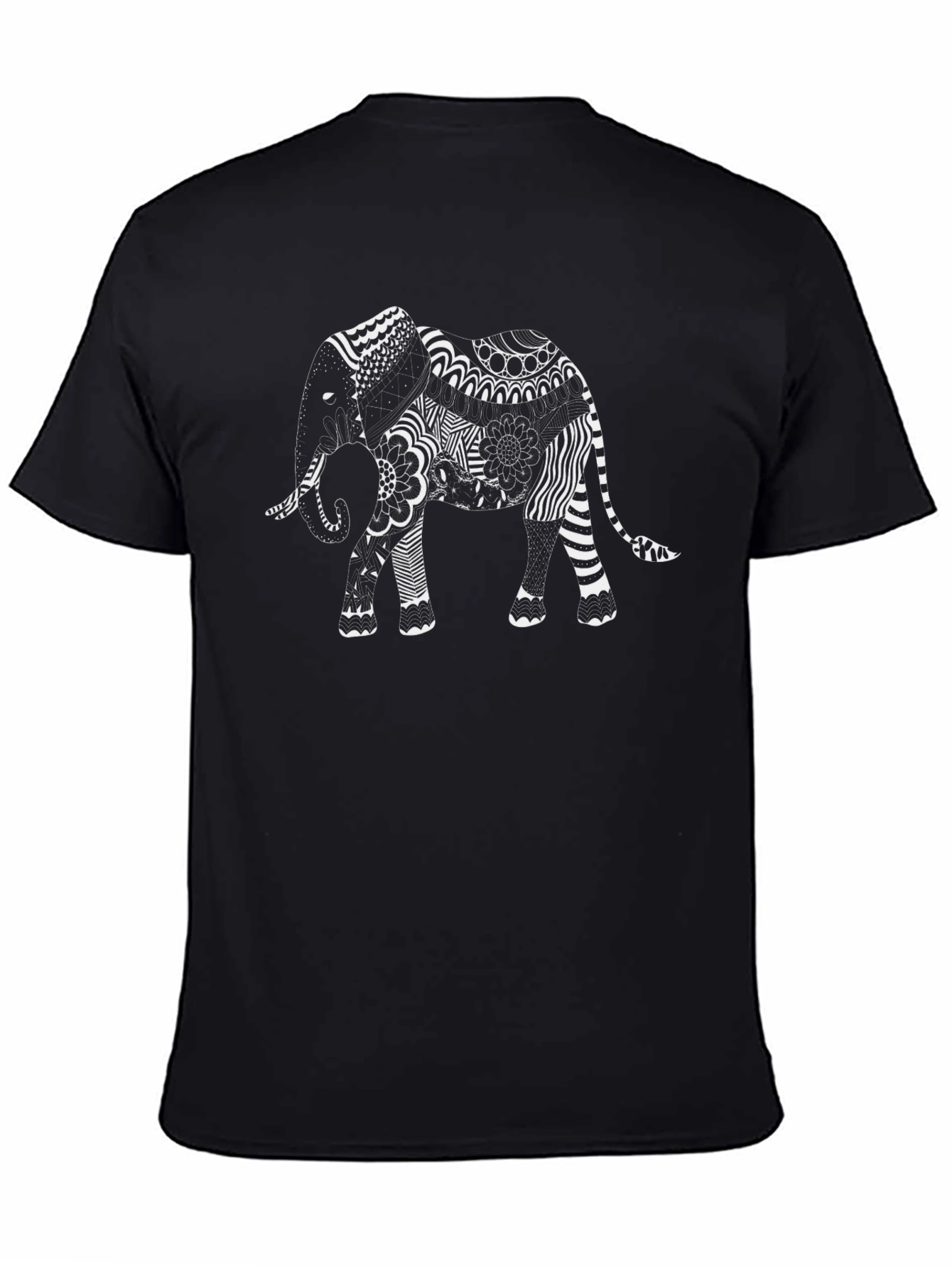 Elephant Art Print Black T-Shirt