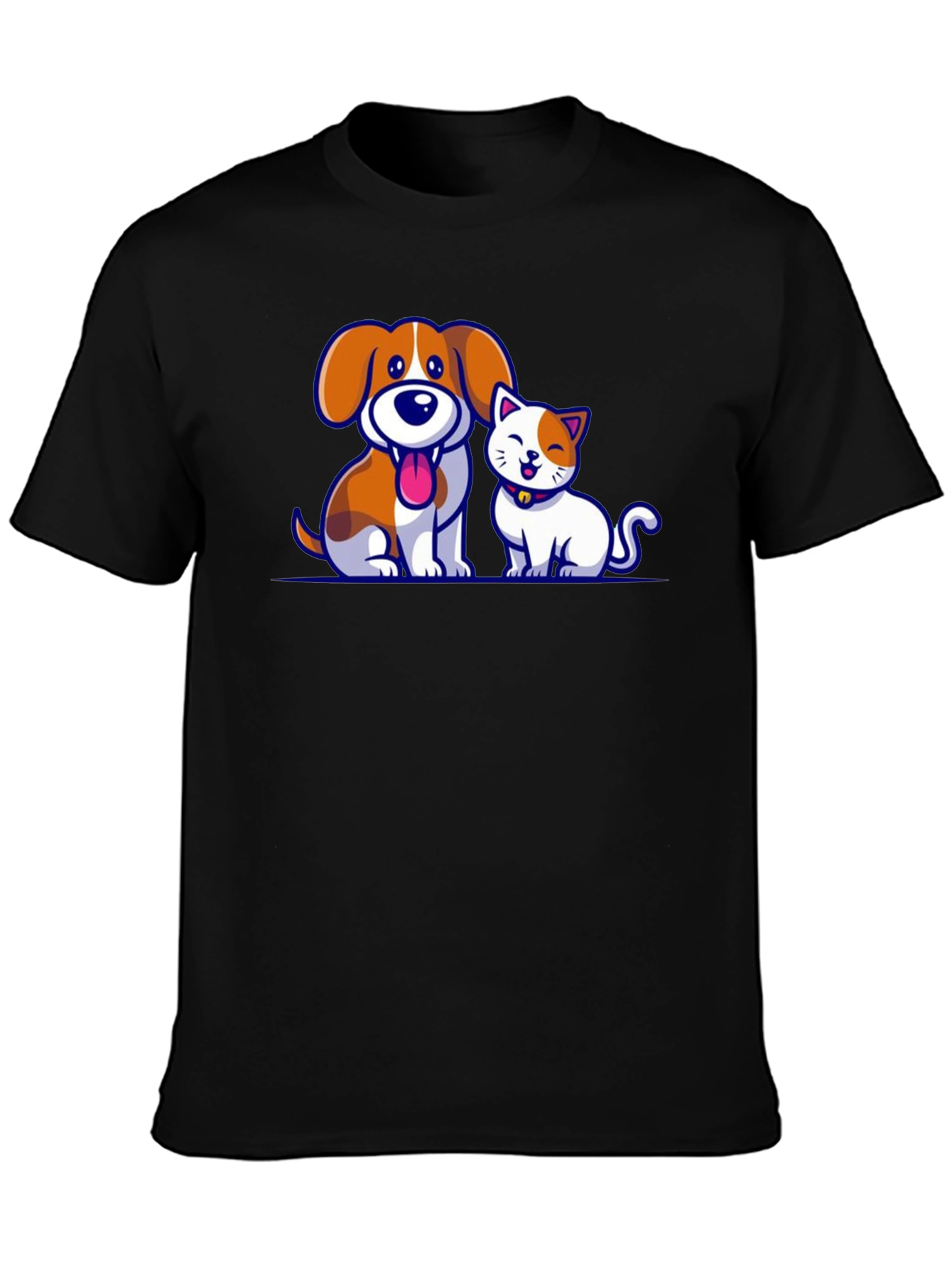 Cartoon Dog and Cat Graphic T-Shirt