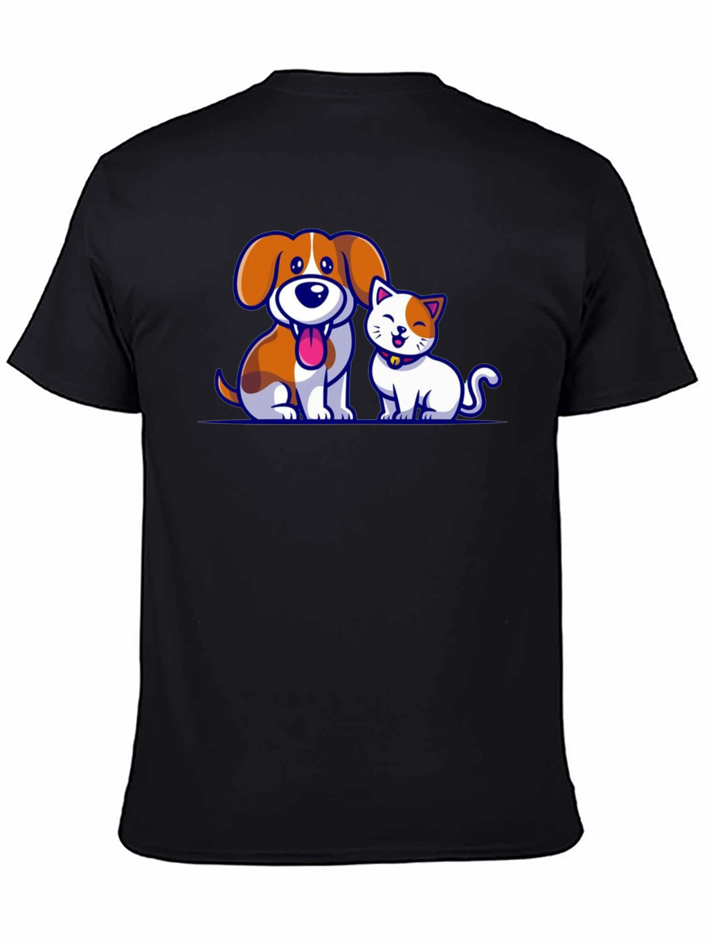 Cartoon Dog and Cat Graphic T-Shirt