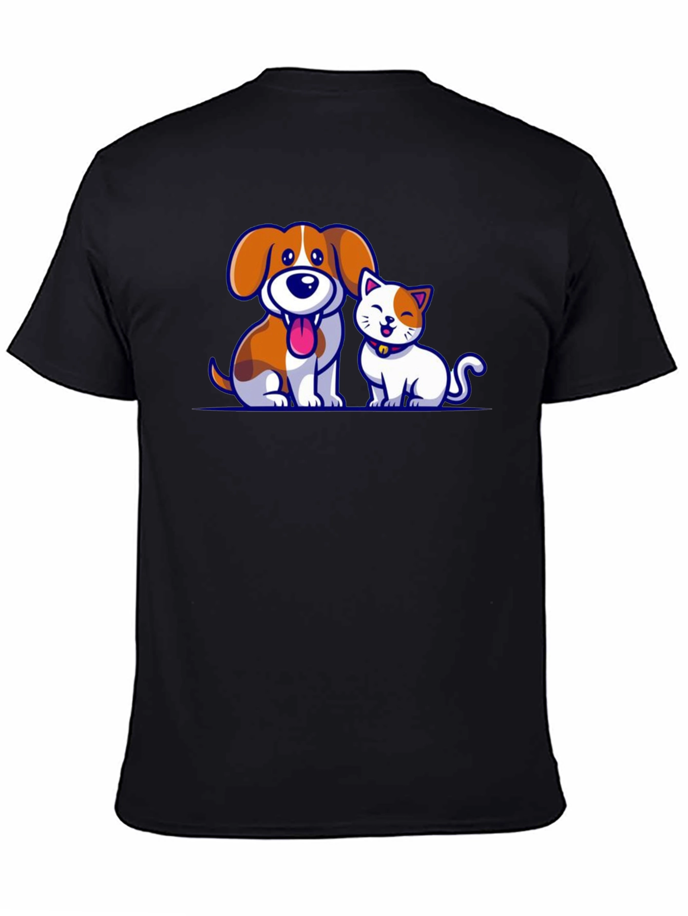 Cartoon Dog and Cat Graphic T-Shirt