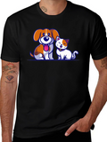 Cartoon Dog and Cat Graphic T-Shirt