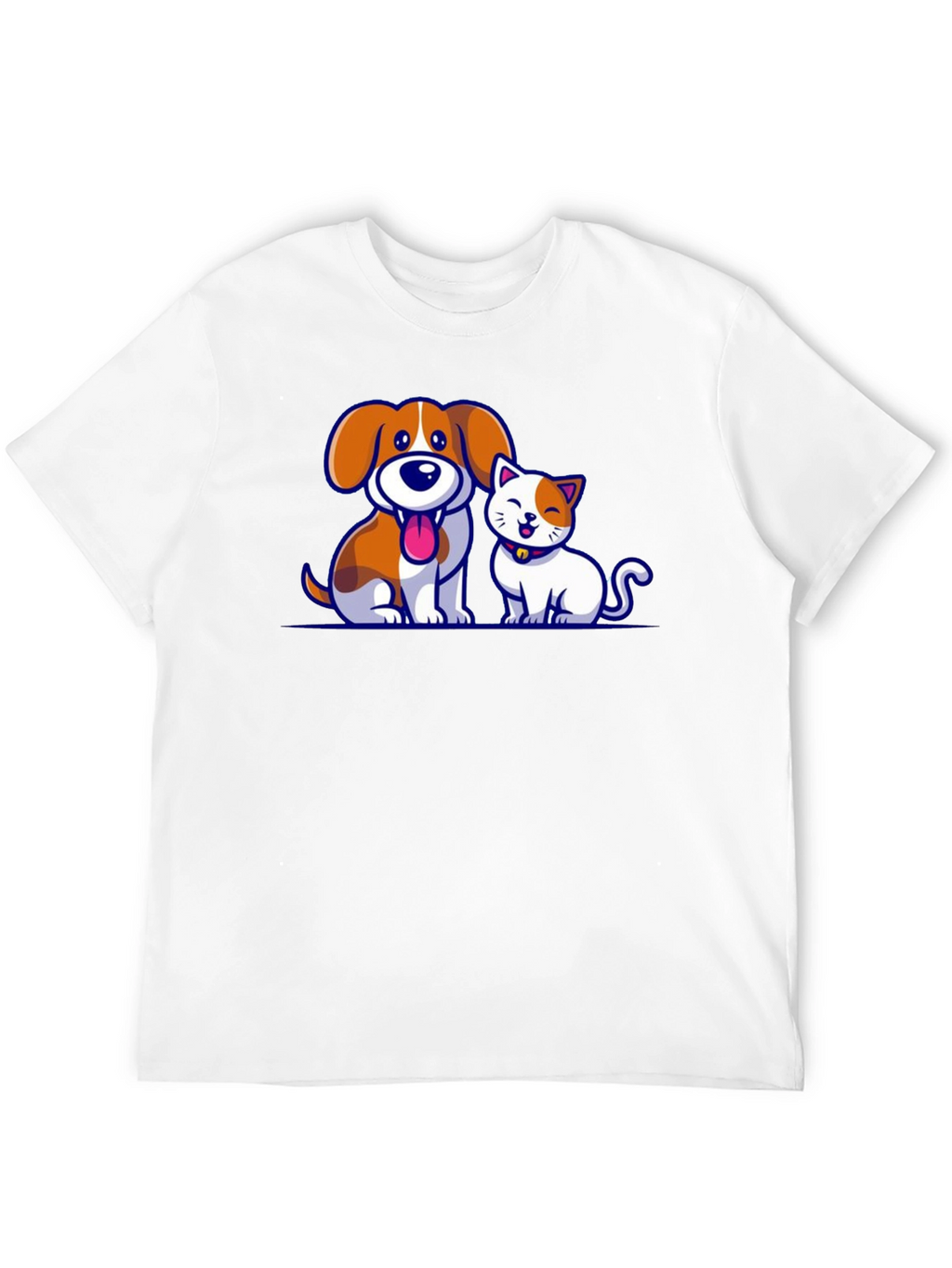 Cartoon Dog and Cat Graphic T-Shirt