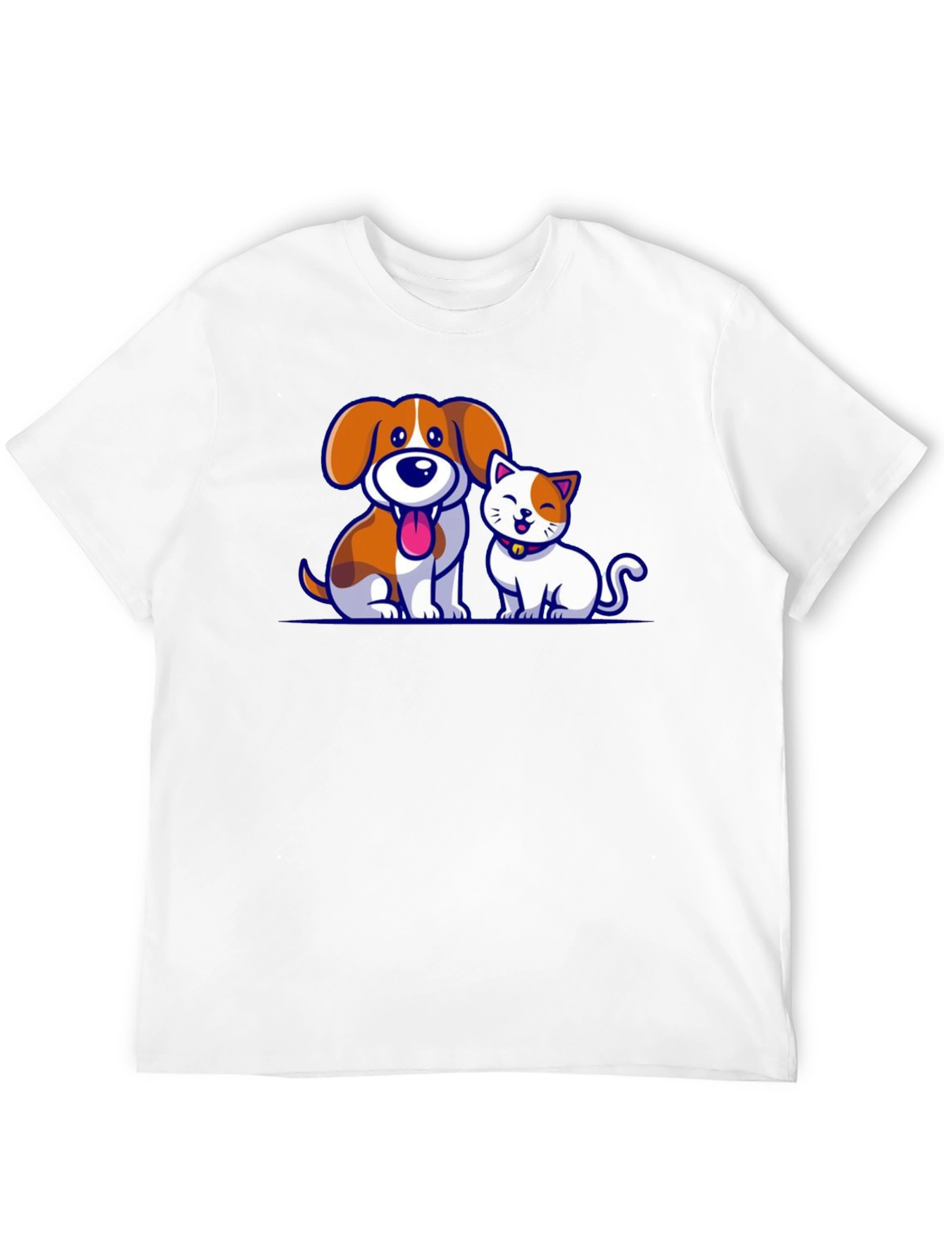 Cartoon Dog and Cat Graphic T-Shirt