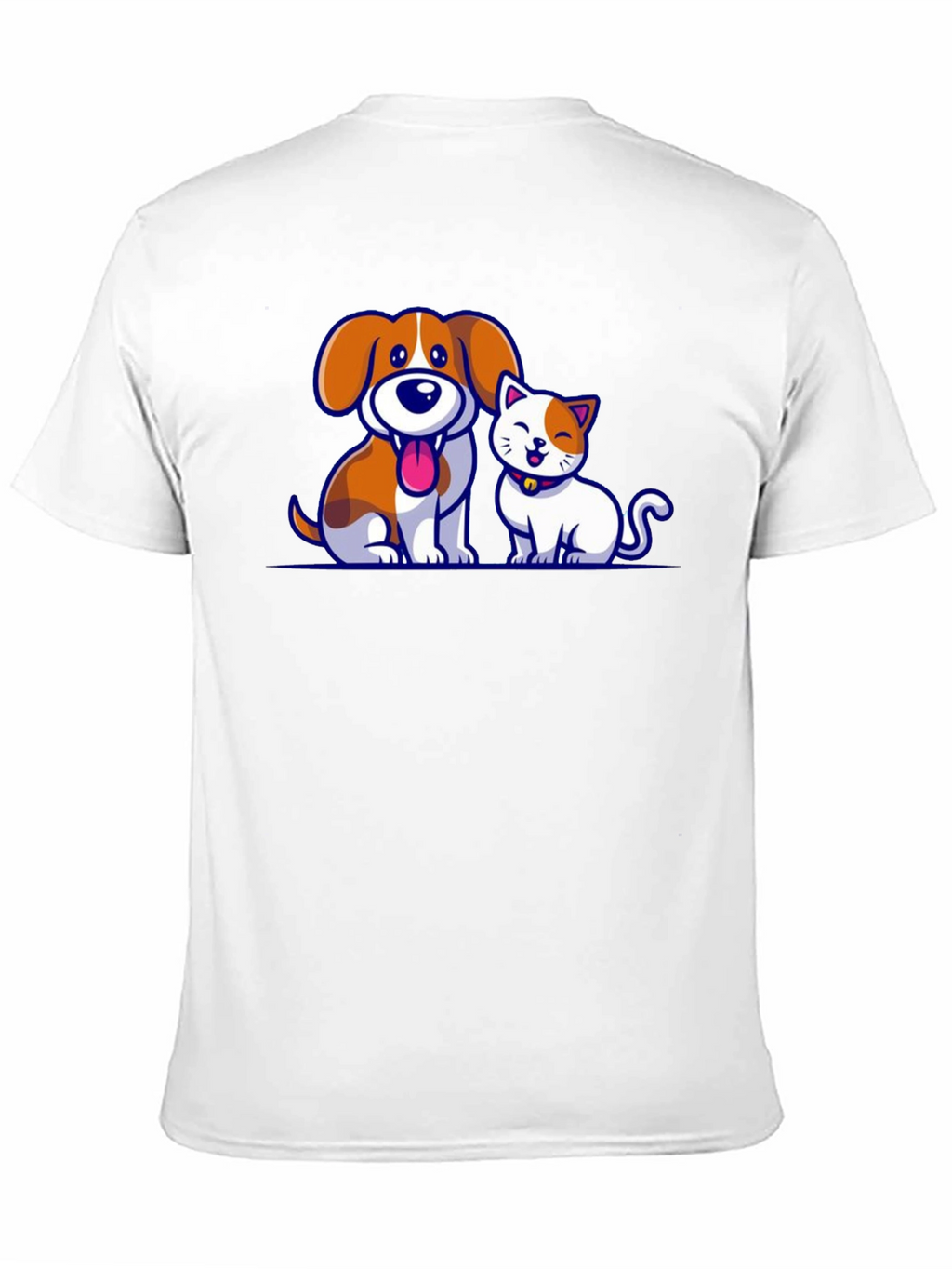 Cartoon Dog and Cat Graphic T-Shirt
