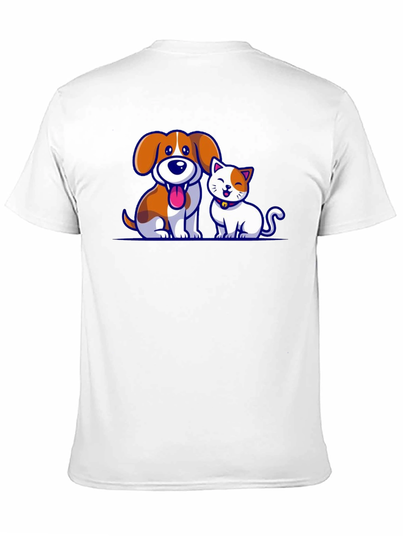 Cartoon Dog and Cat Graphic T-Shirt