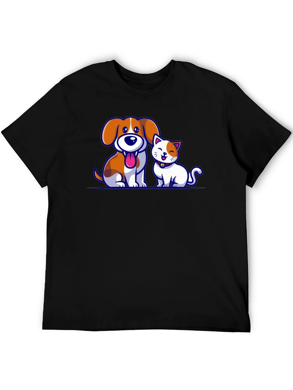 Cartoon Dog and Cat Graphic T-Shirt