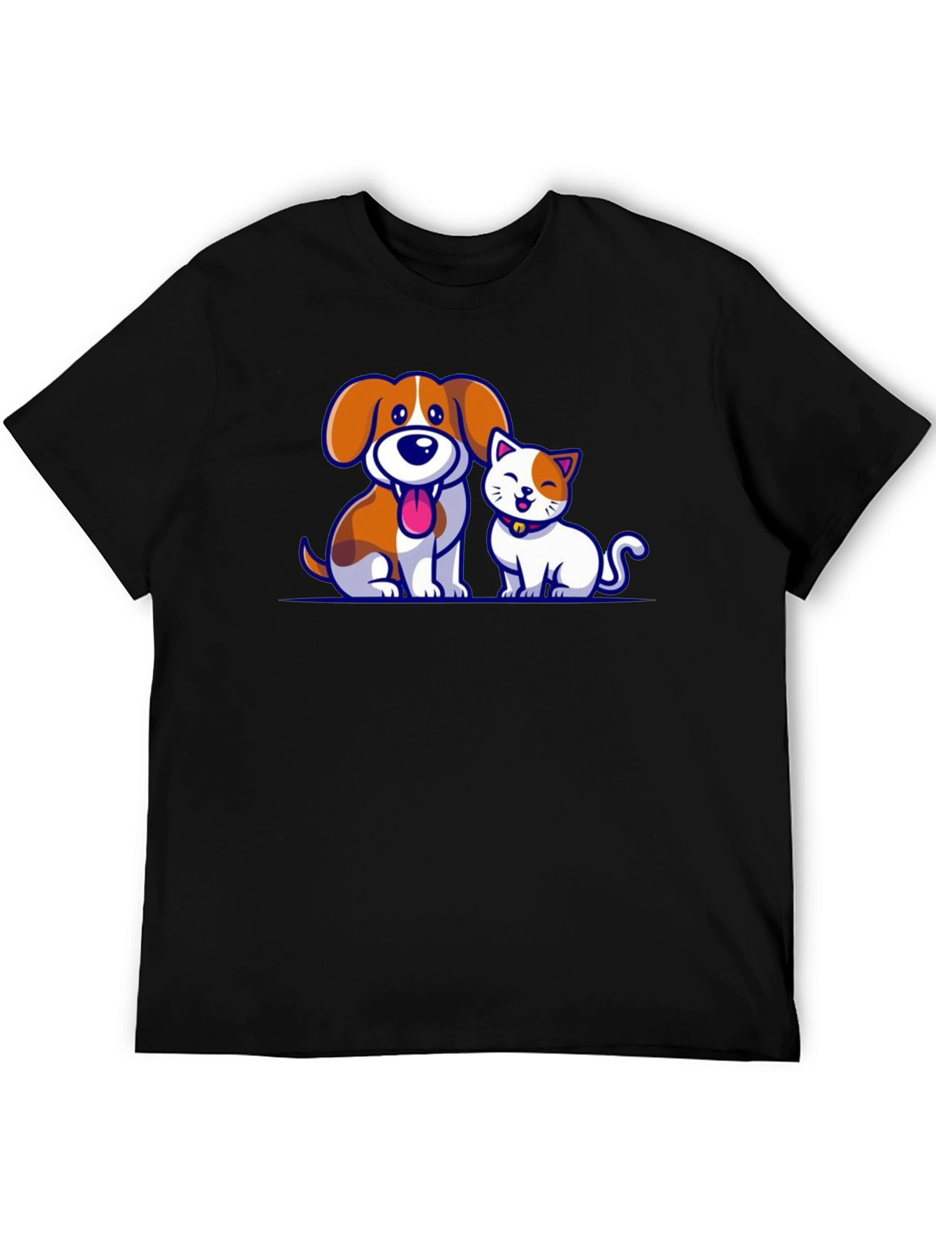 Cartoon Dog and Cat Graphic T-Shirt