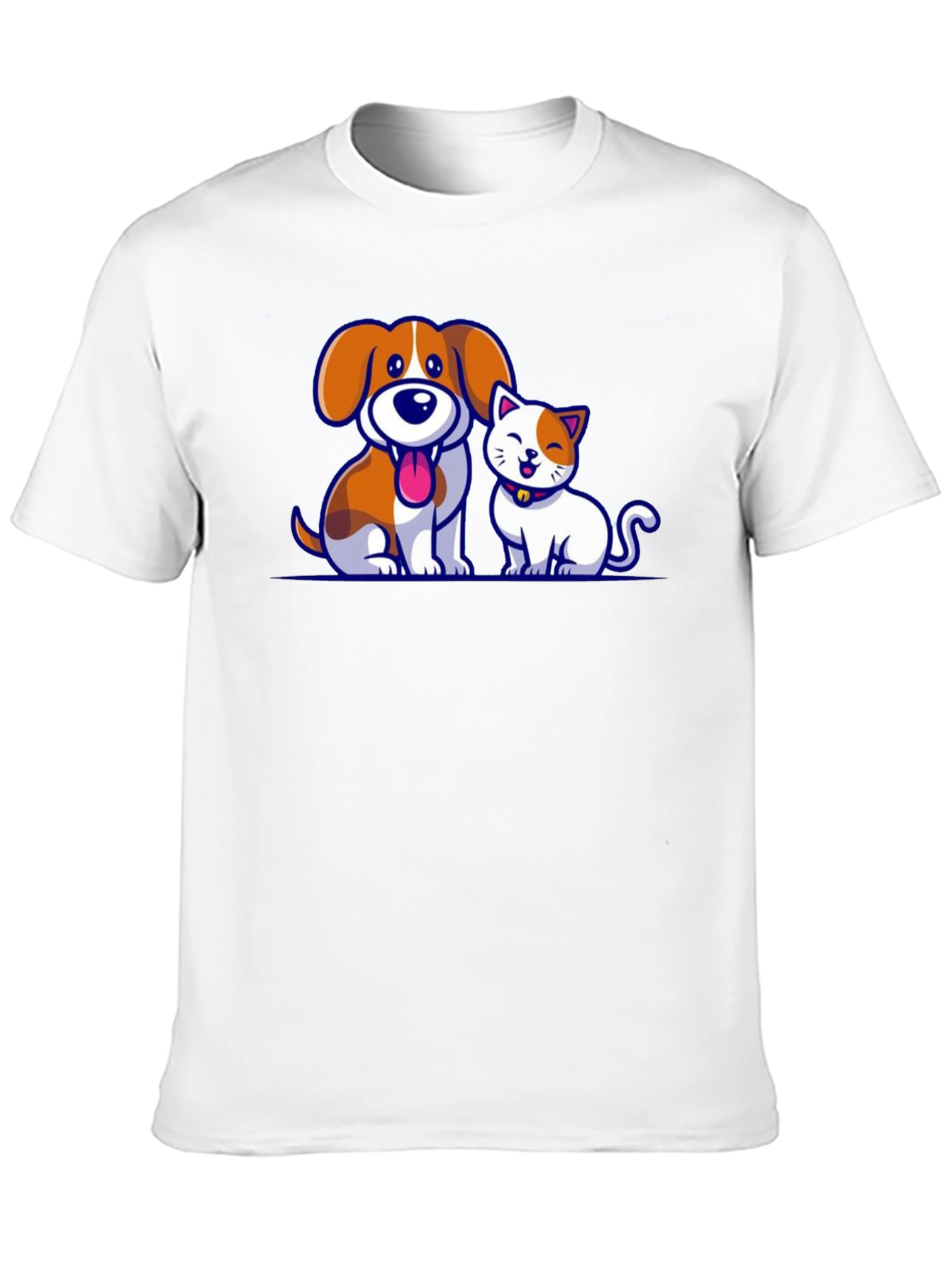 Cartoon Dog and Cat Graphic T-Shirt