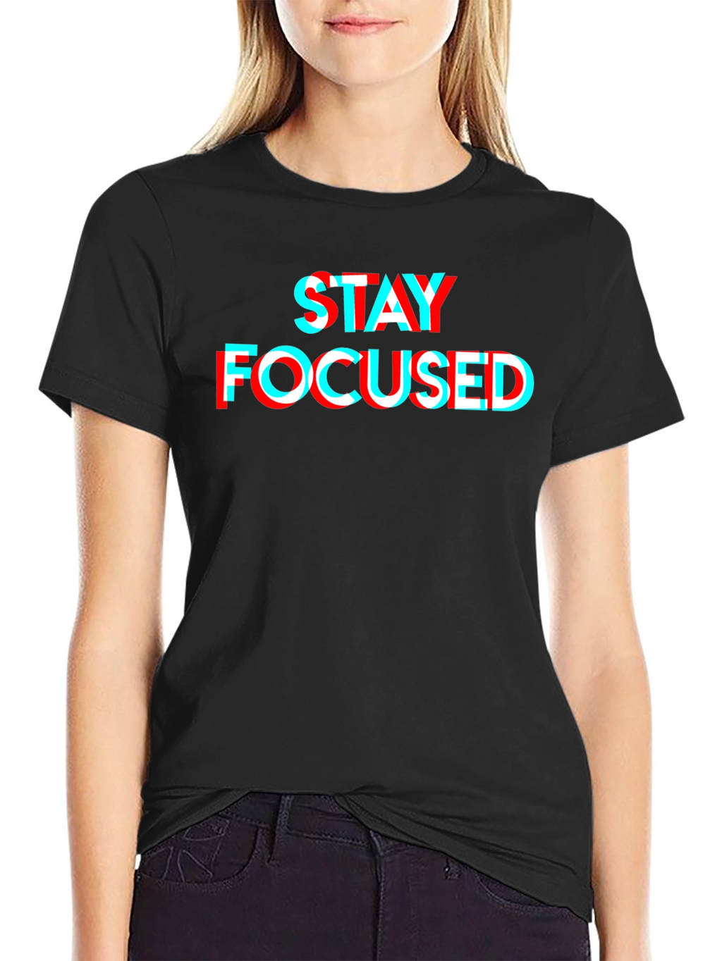 Stay Focused 3D Style Graphic Tee - Black