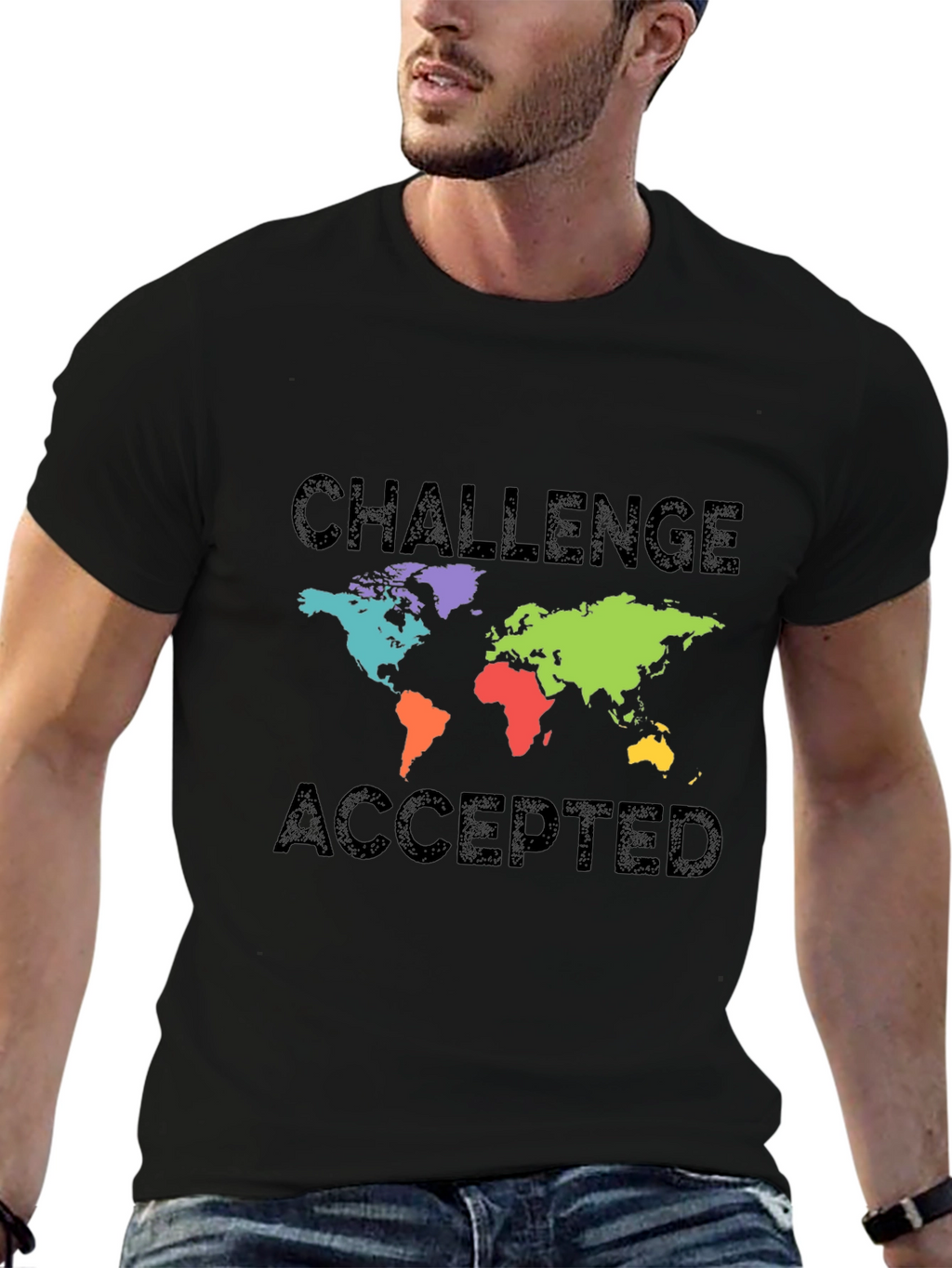 Challenge Accepted World Map Graphic T-Shirt