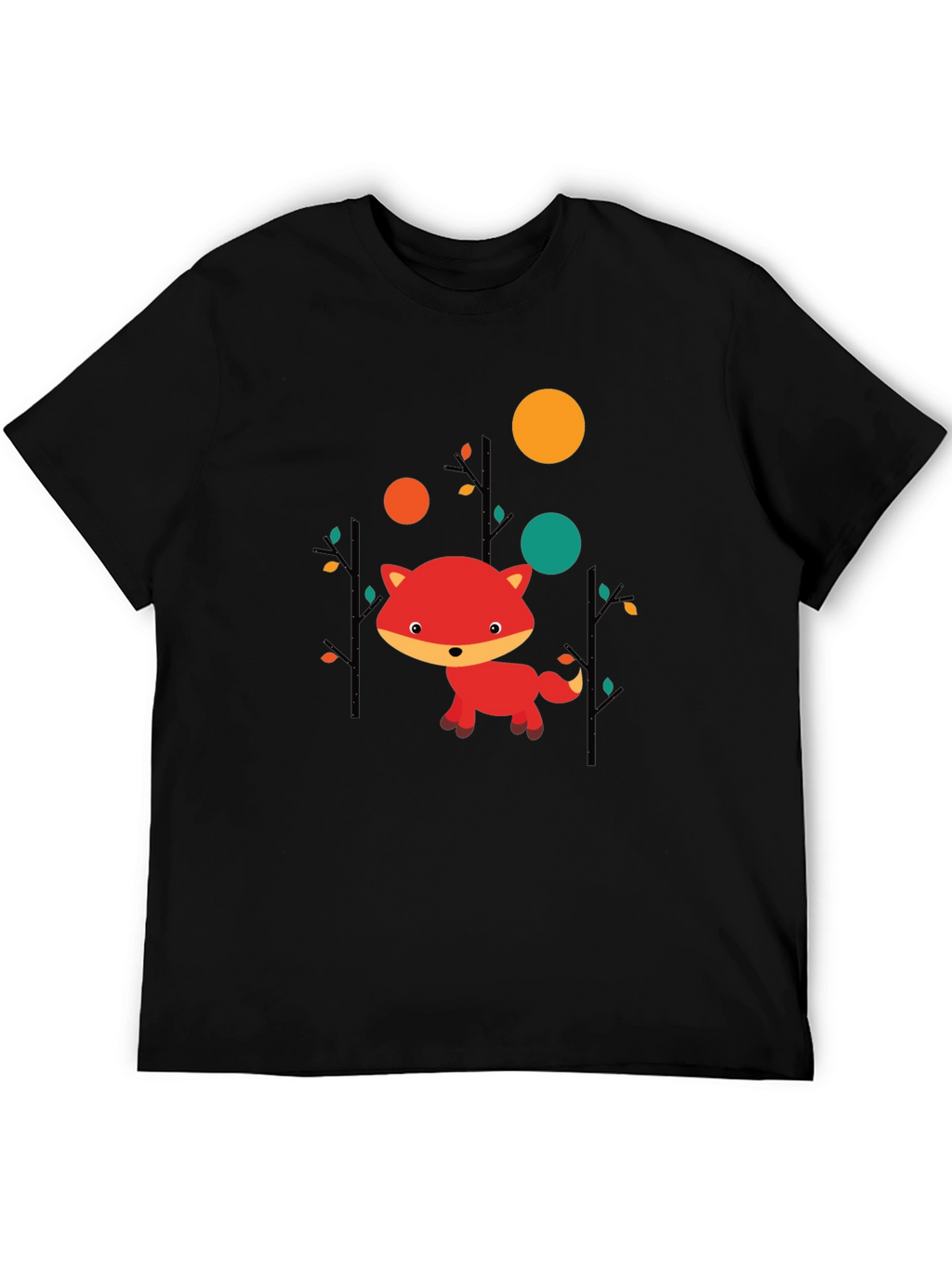 Cute Fox Graphic Black T-Shirt