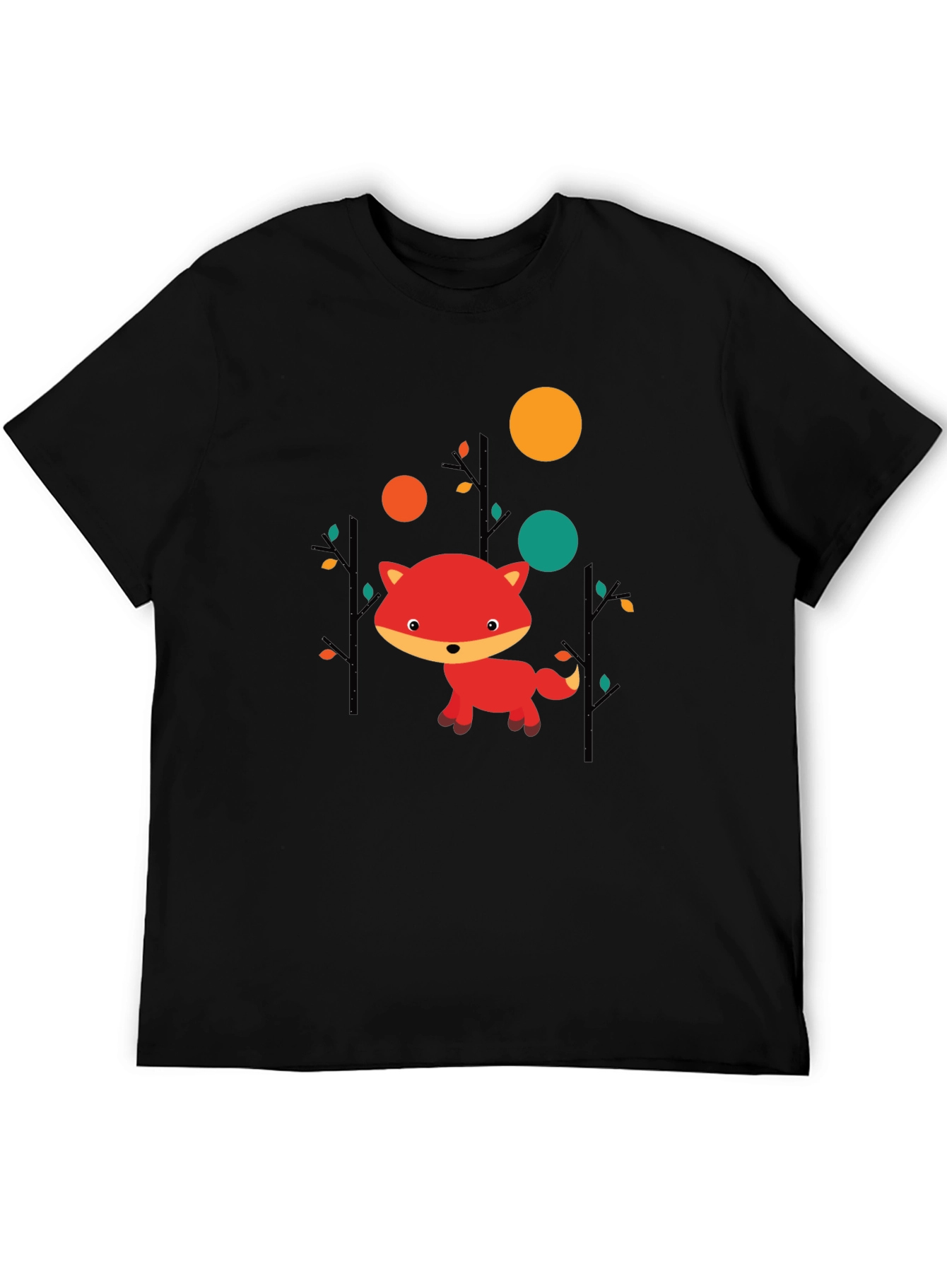 Cute Fox Graphic Black T-Shirt