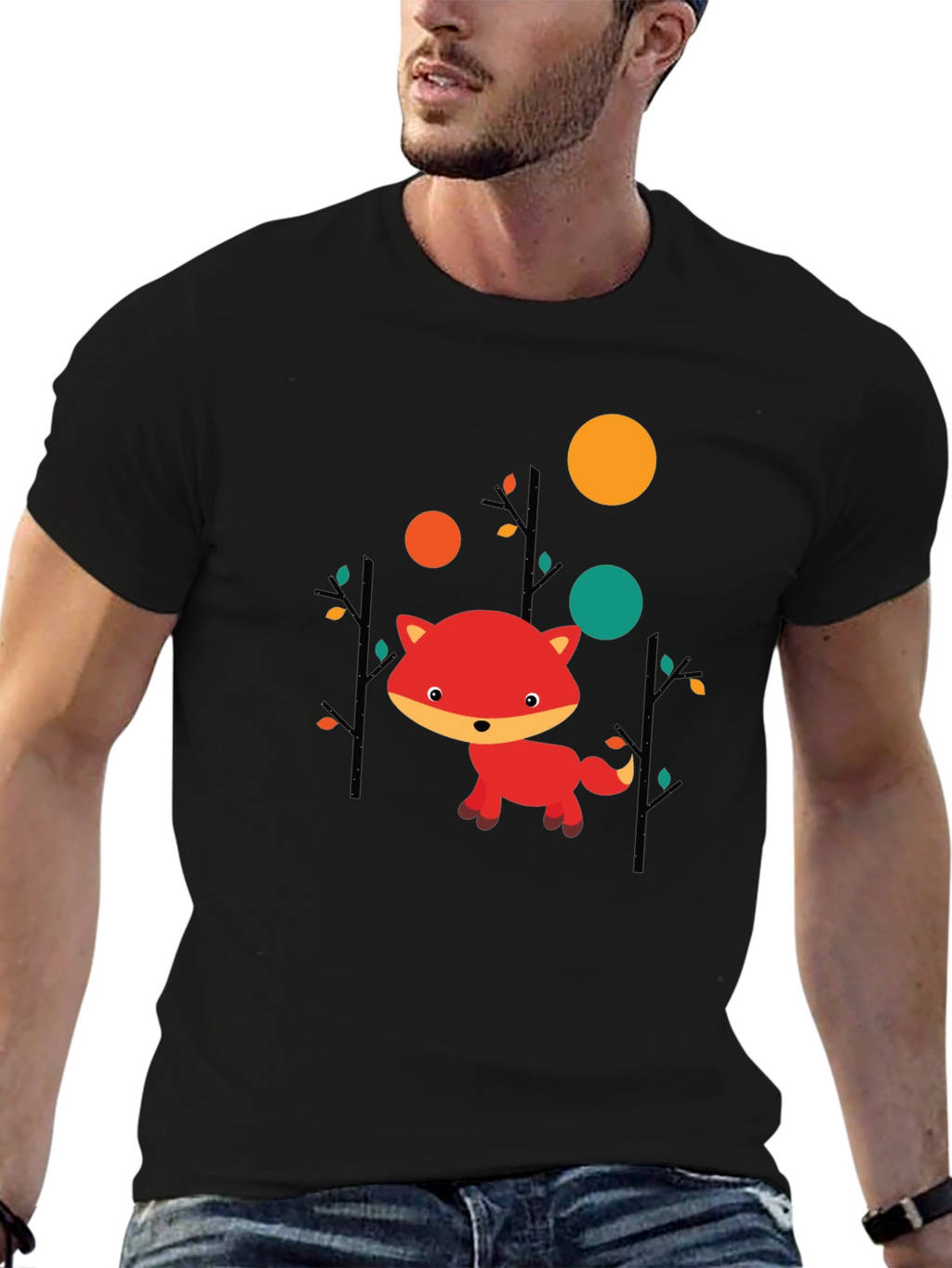 Cute Fox Graphic Black T-Shirt