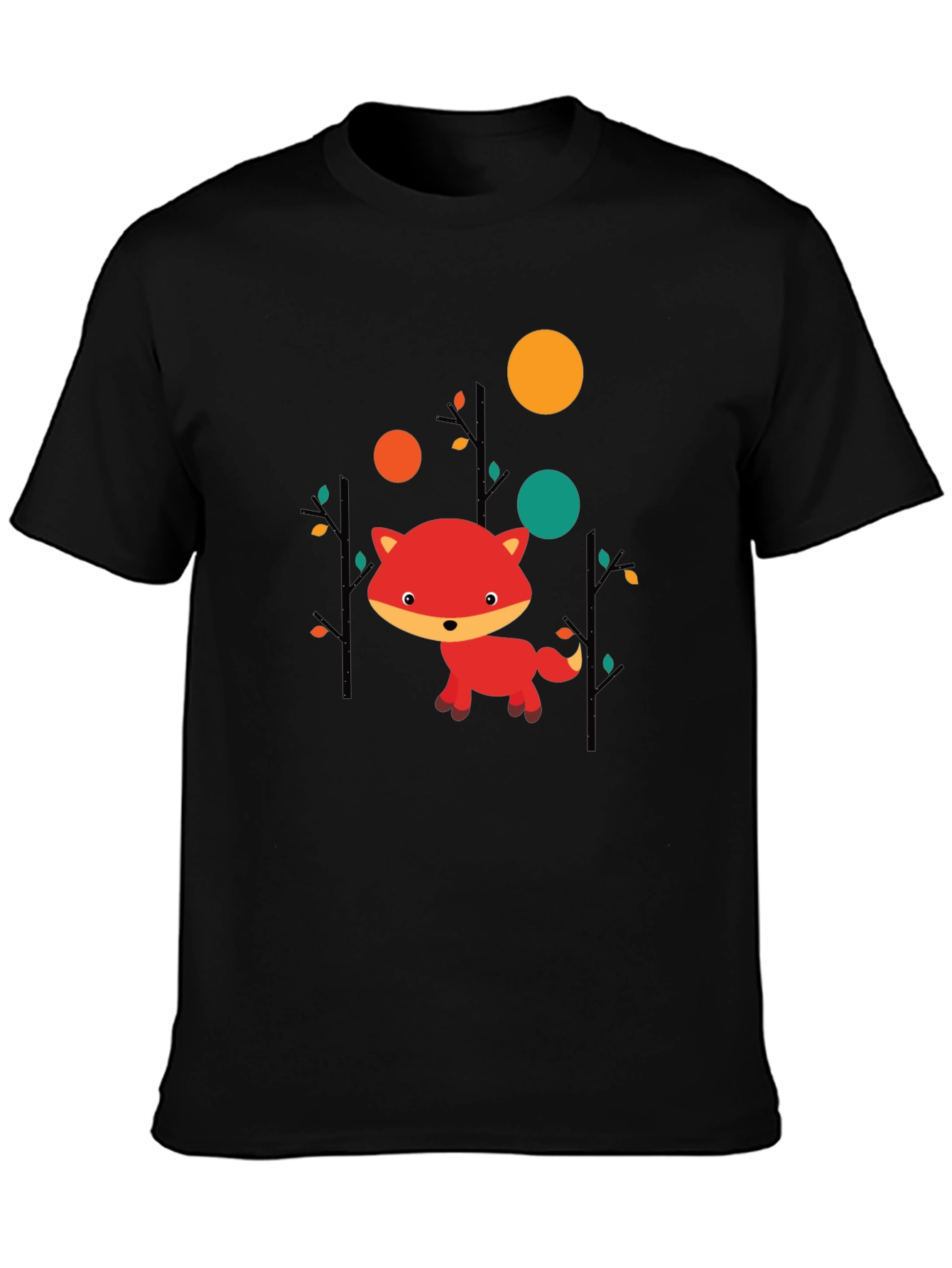 Cute Fox Graphic Black T-Shirt