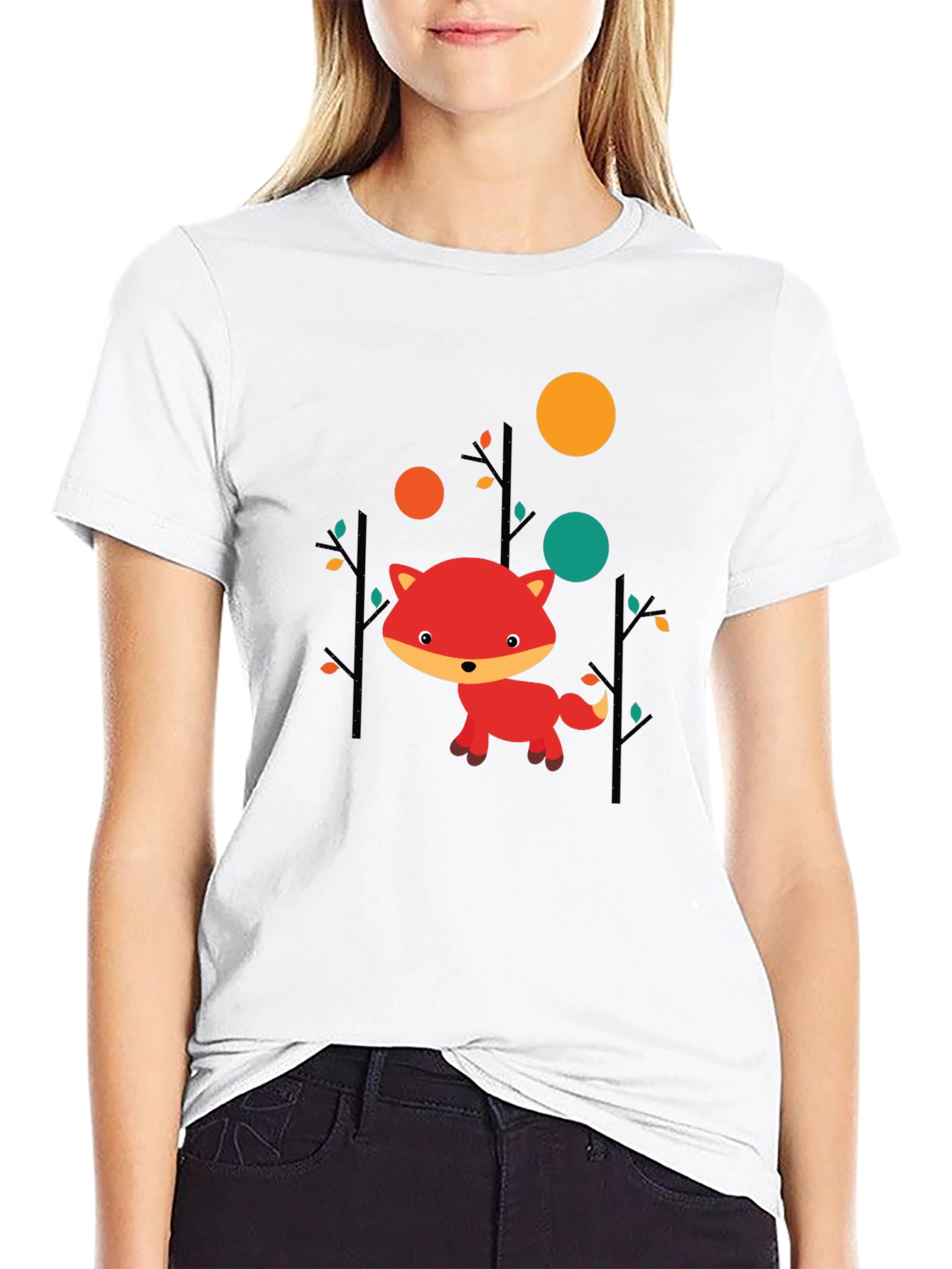 Cute Fox Graphic Black T-Shirt
