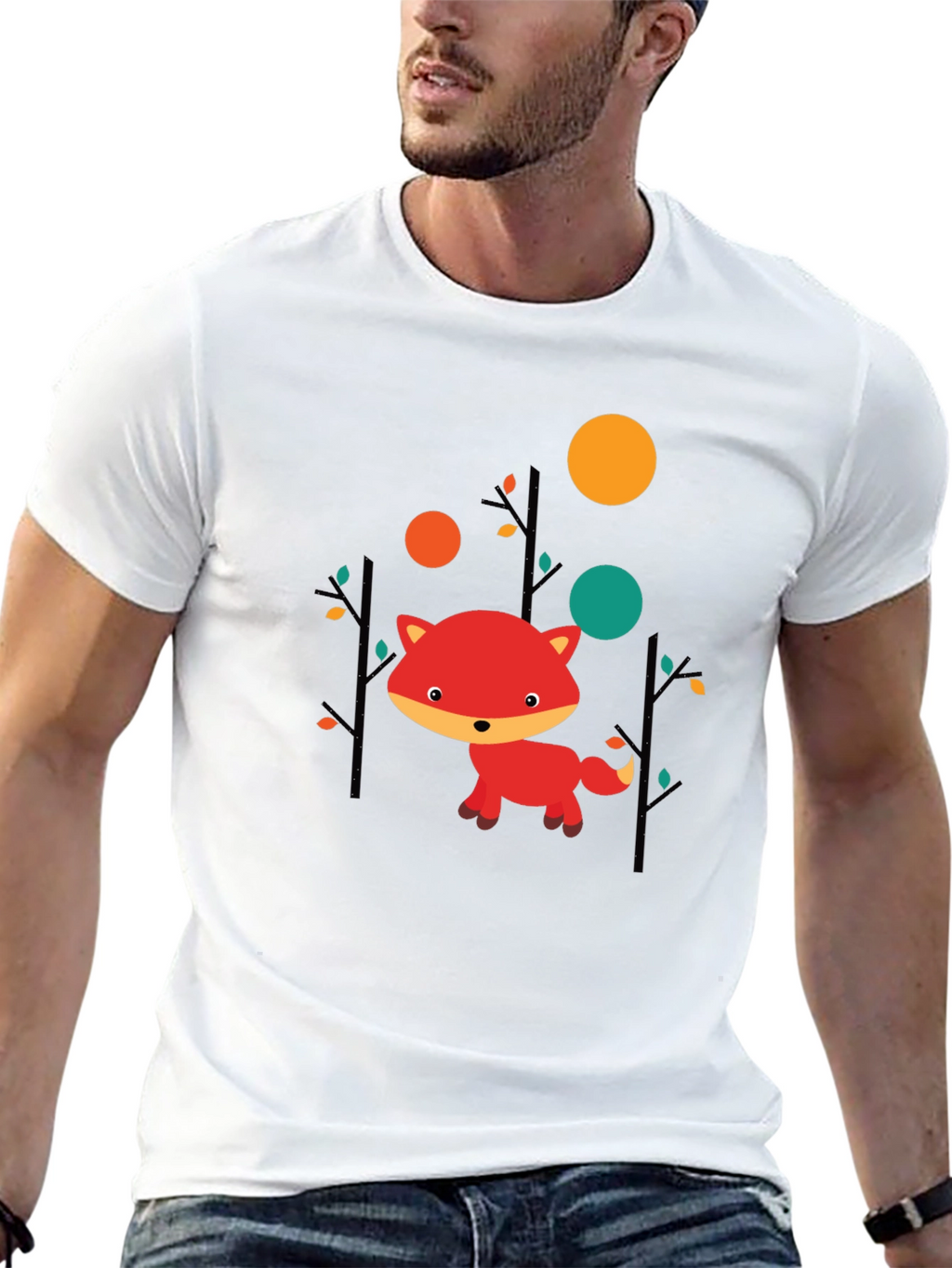 Cute Fox Graphic Black T-Shirt