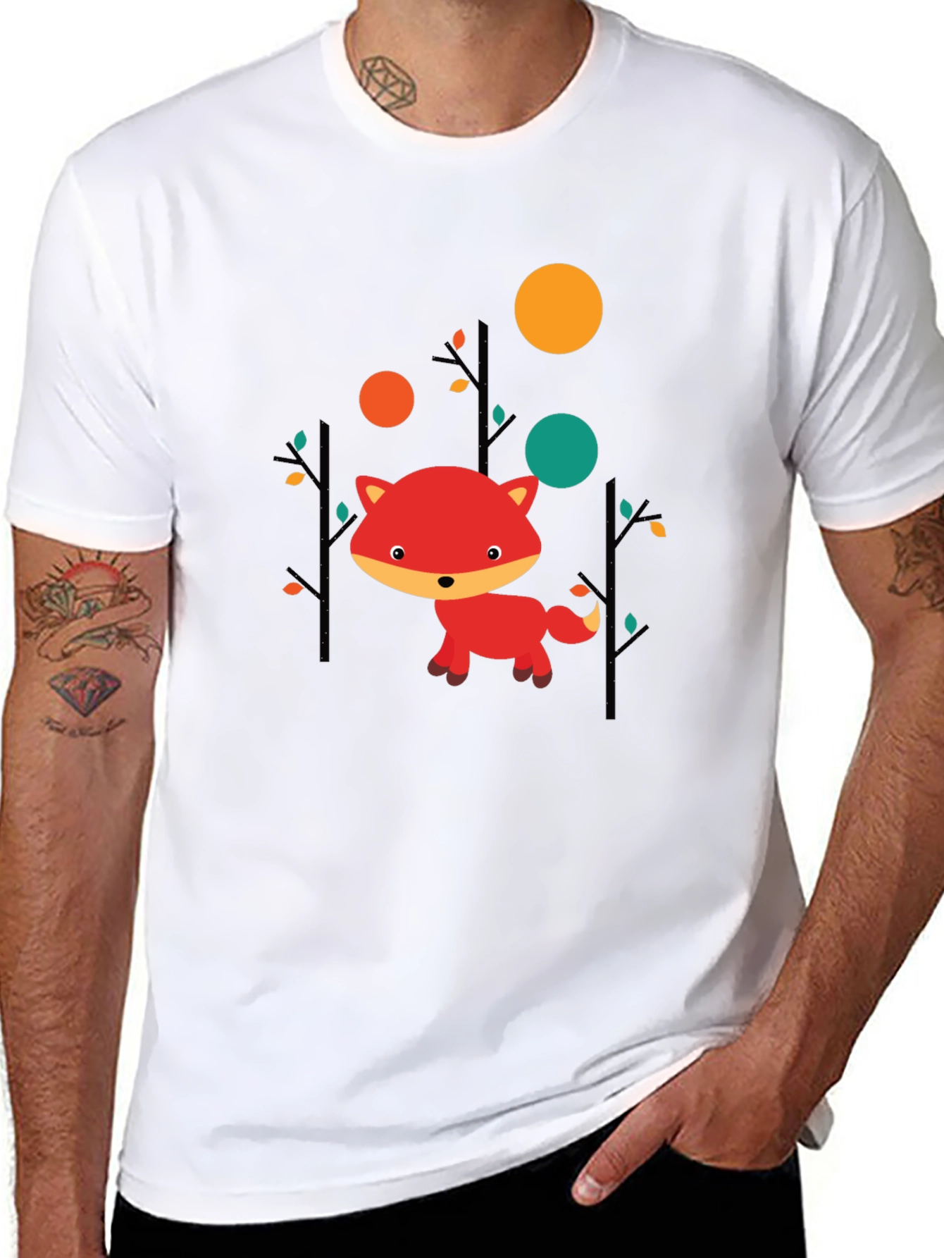 Cute Fox Graphic Black T-Shirt