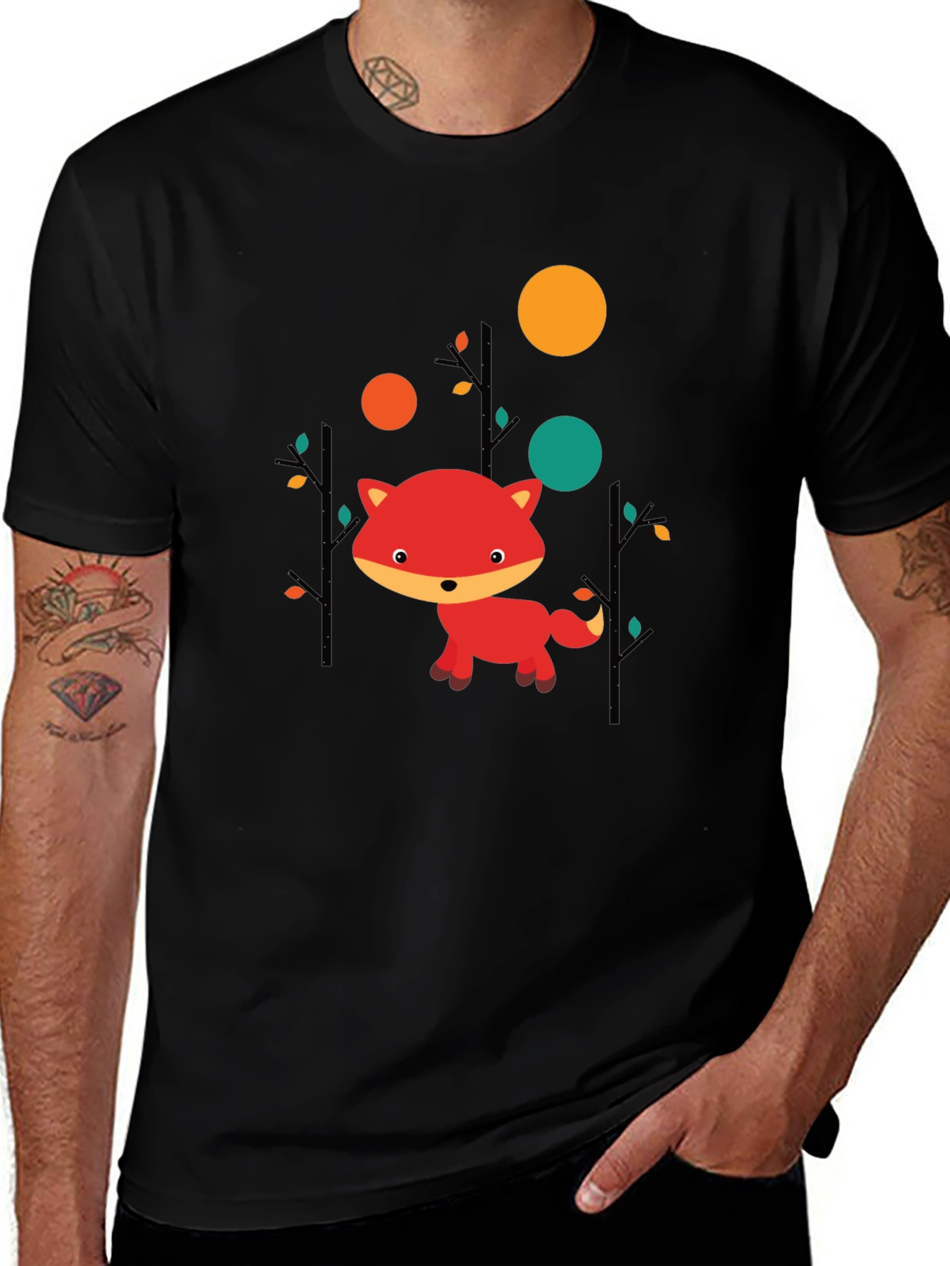 Cute Fox Graphic Black T-Shirt