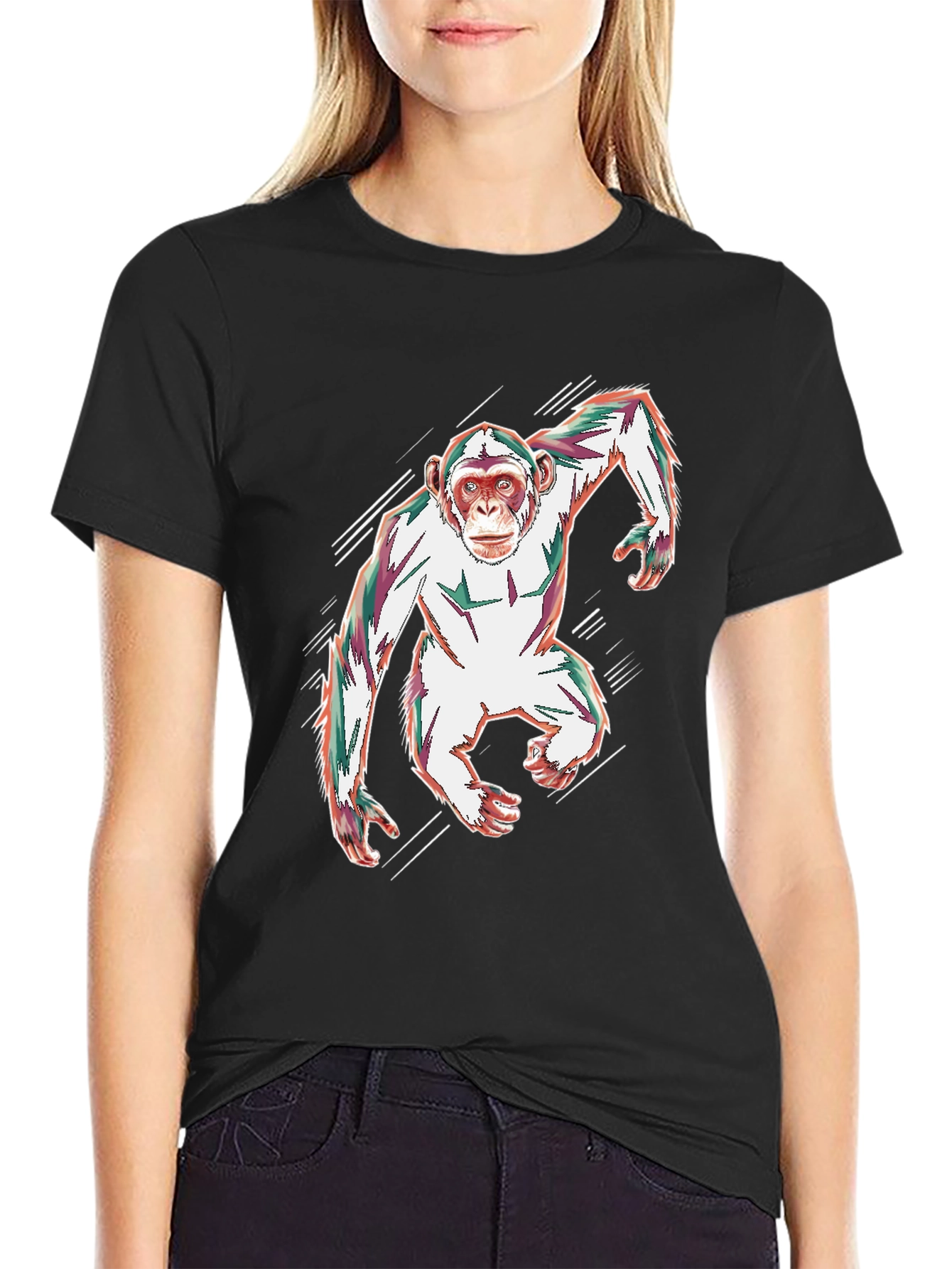 Abstract Monkey Graphic Black T-Shirt