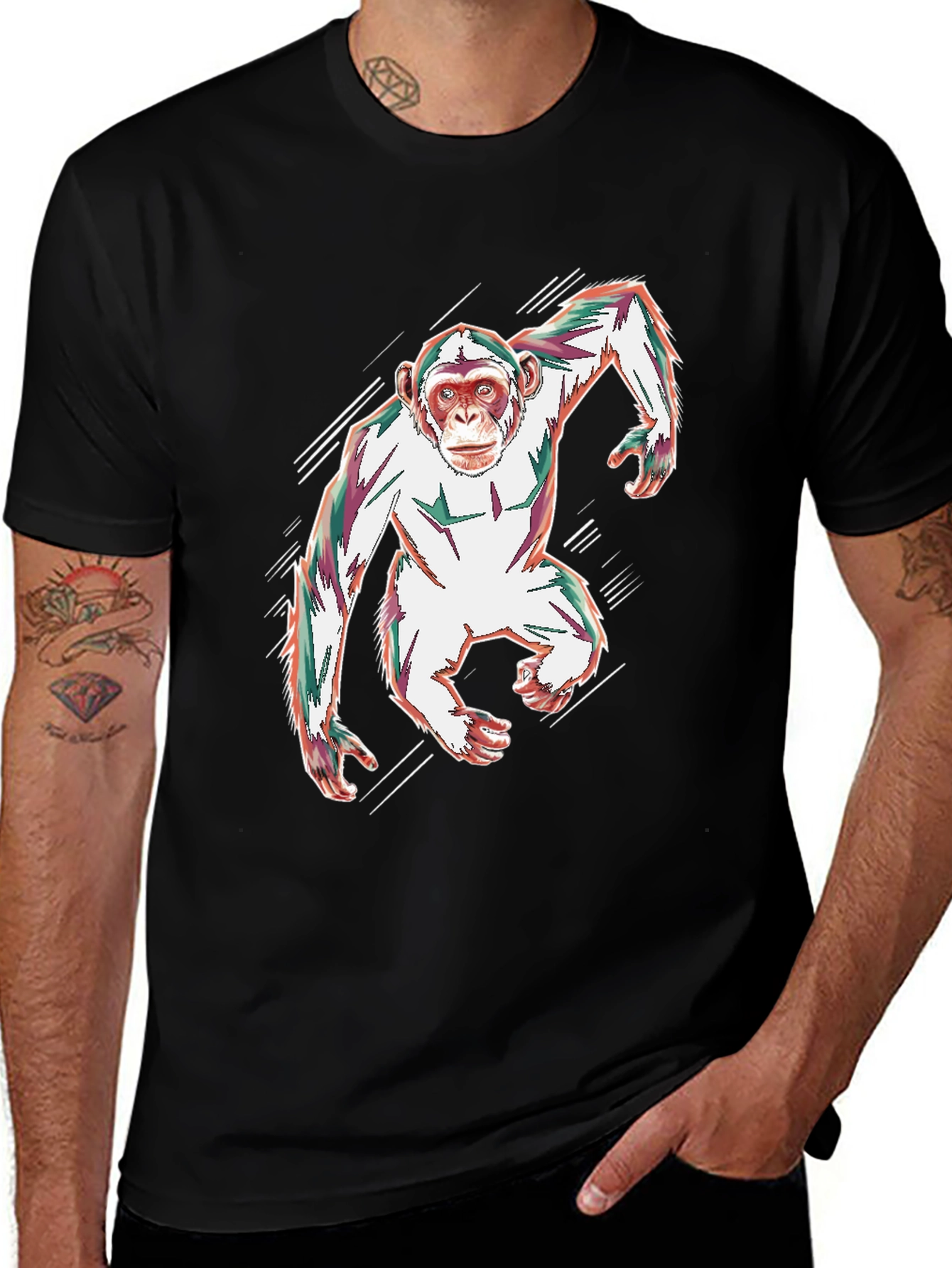 Abstract Monkey Graphic Black T-Shirt