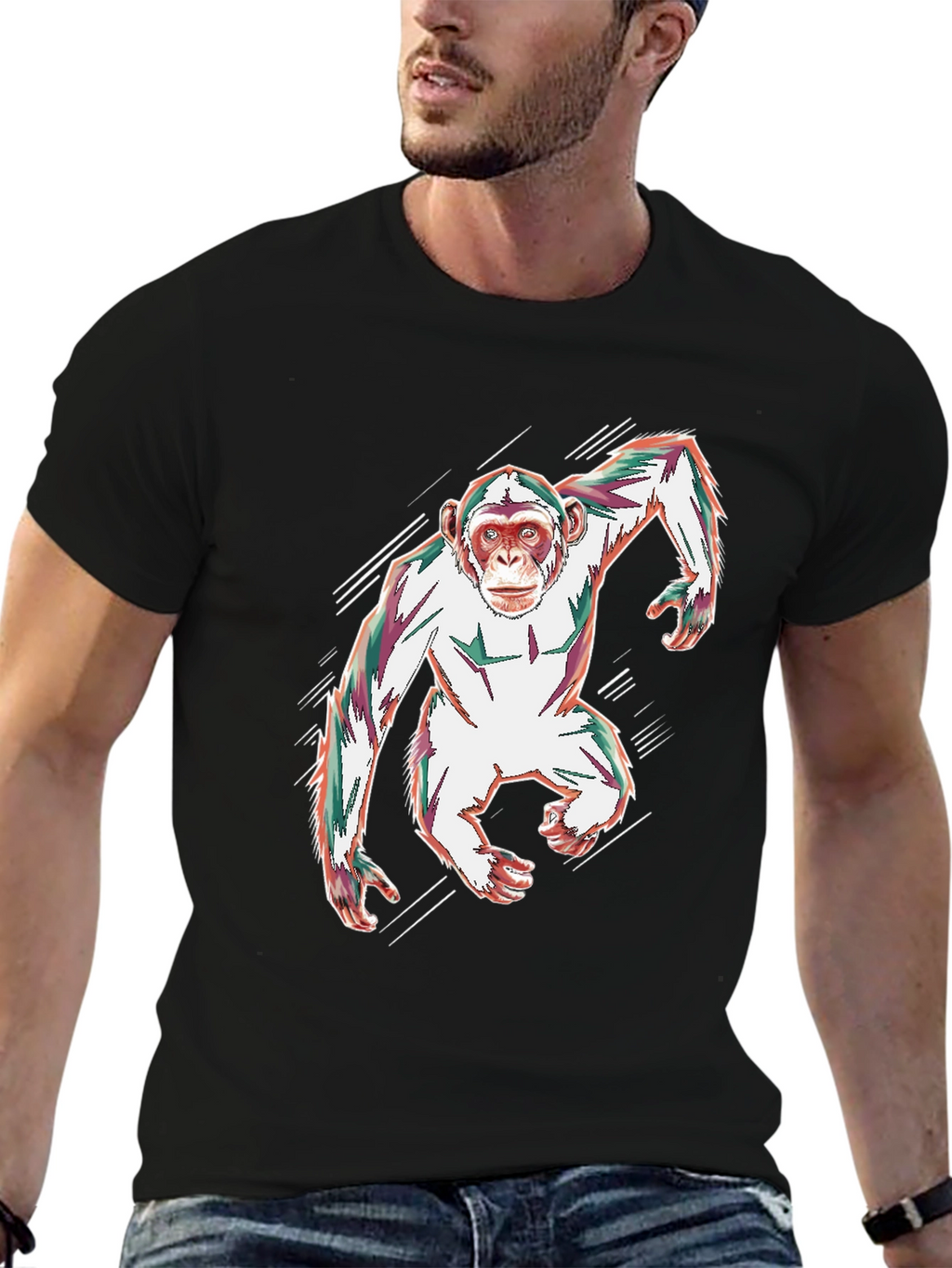 Abstract Monkey Graphic Black T-Shirt