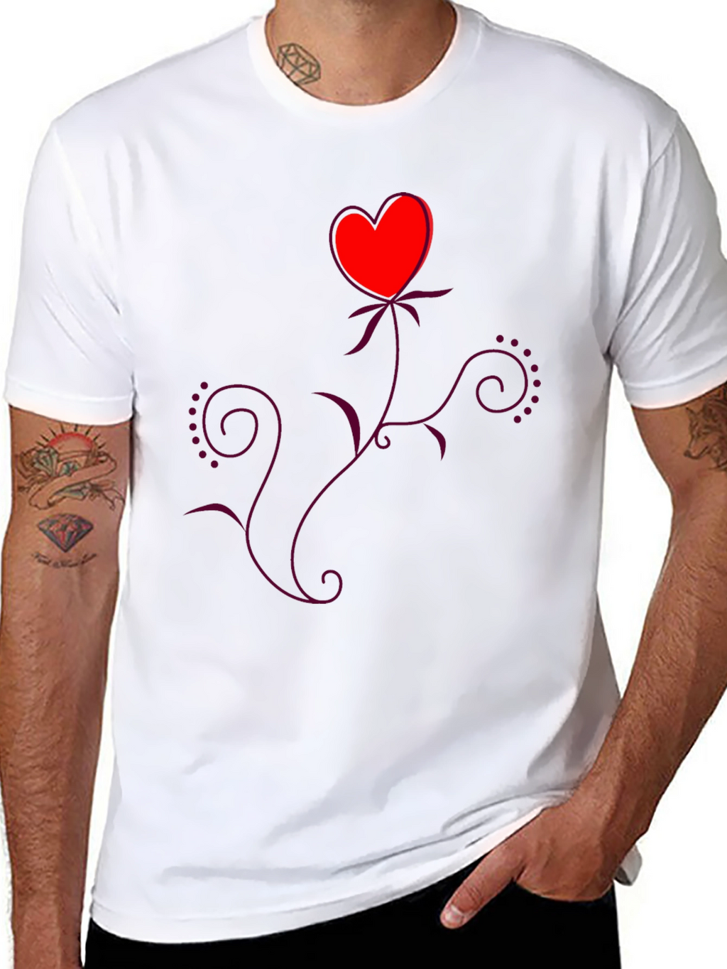 Heart Flower Black T-Shirt