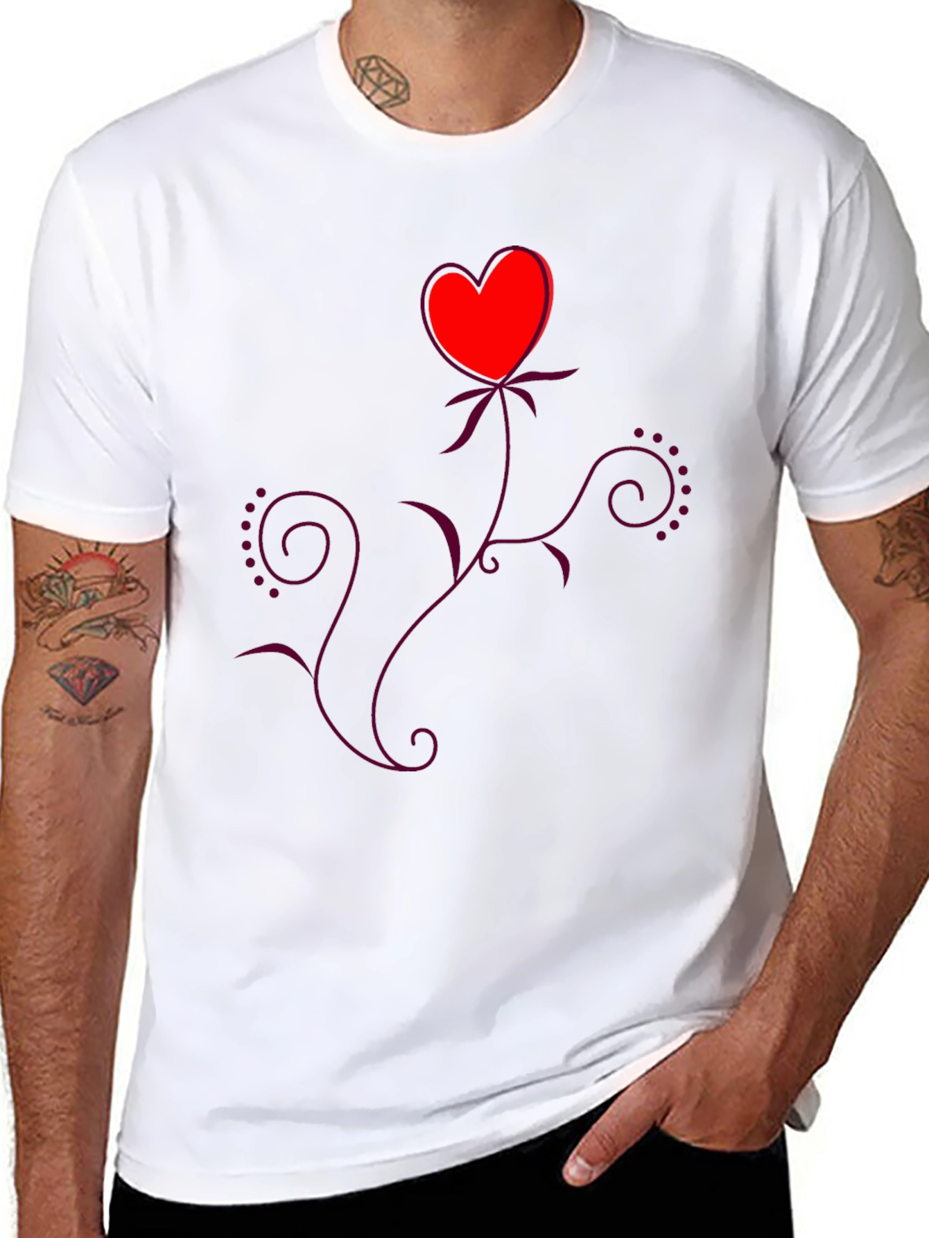Heart Flower Black T-Shirt