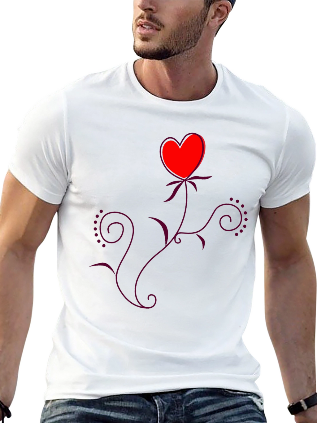 Heart Flower Black T-Shirt