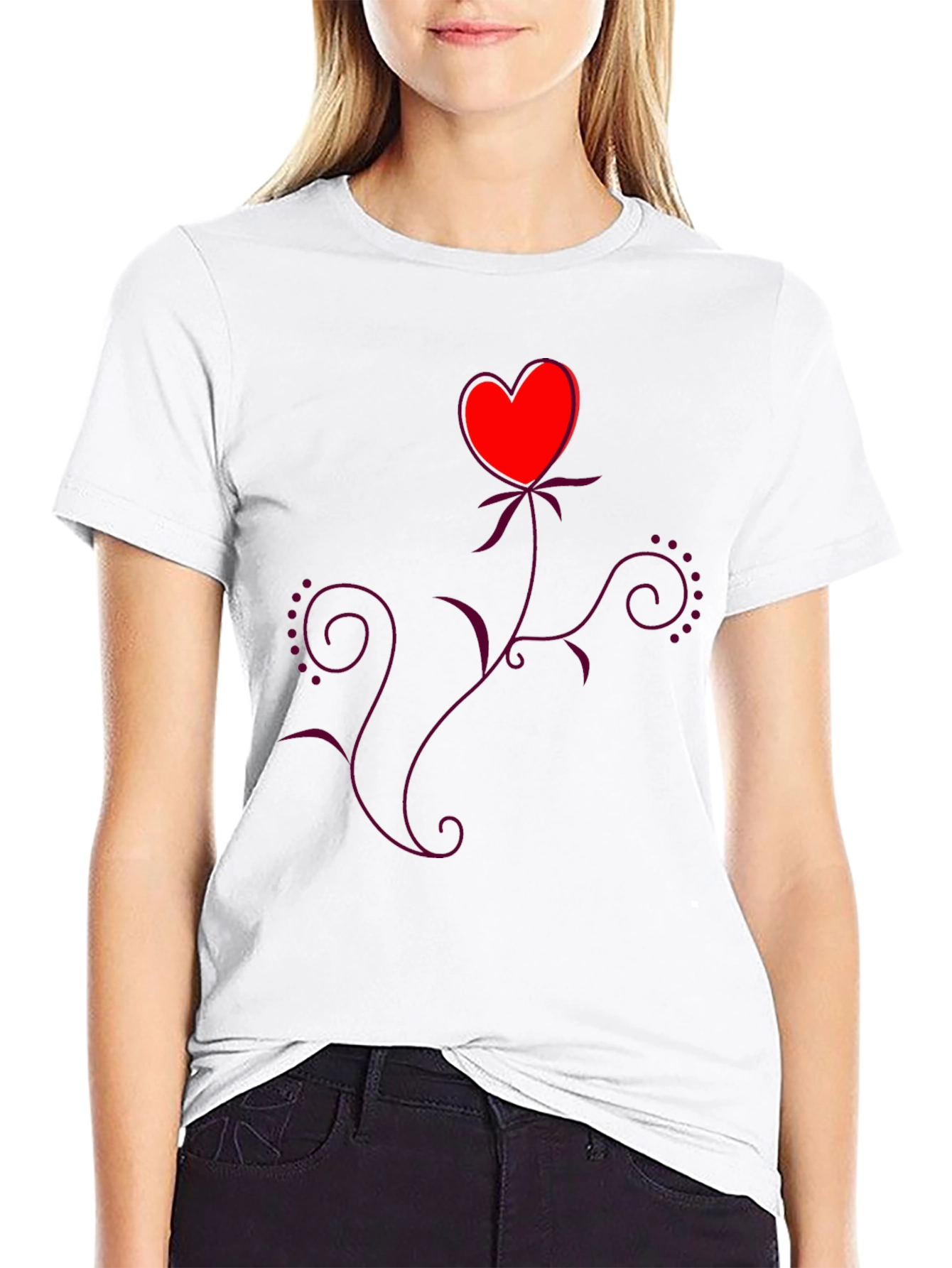 Heart Flower Black T-Shirt