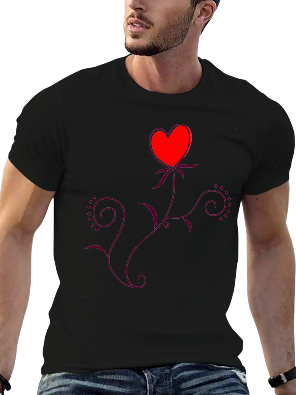 Heart Flower Black T-Shirt