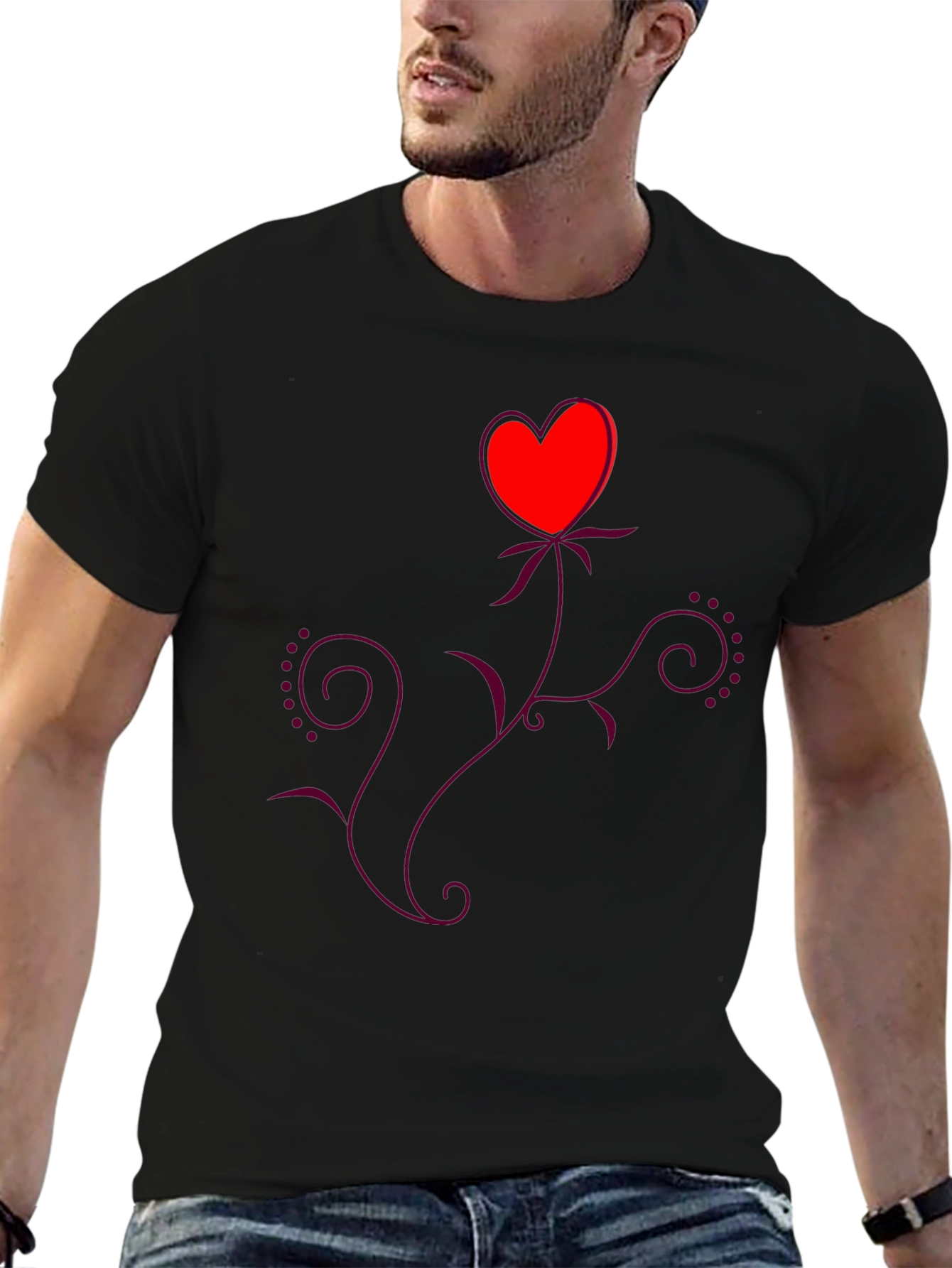 Heart Flower Black T-Shirt