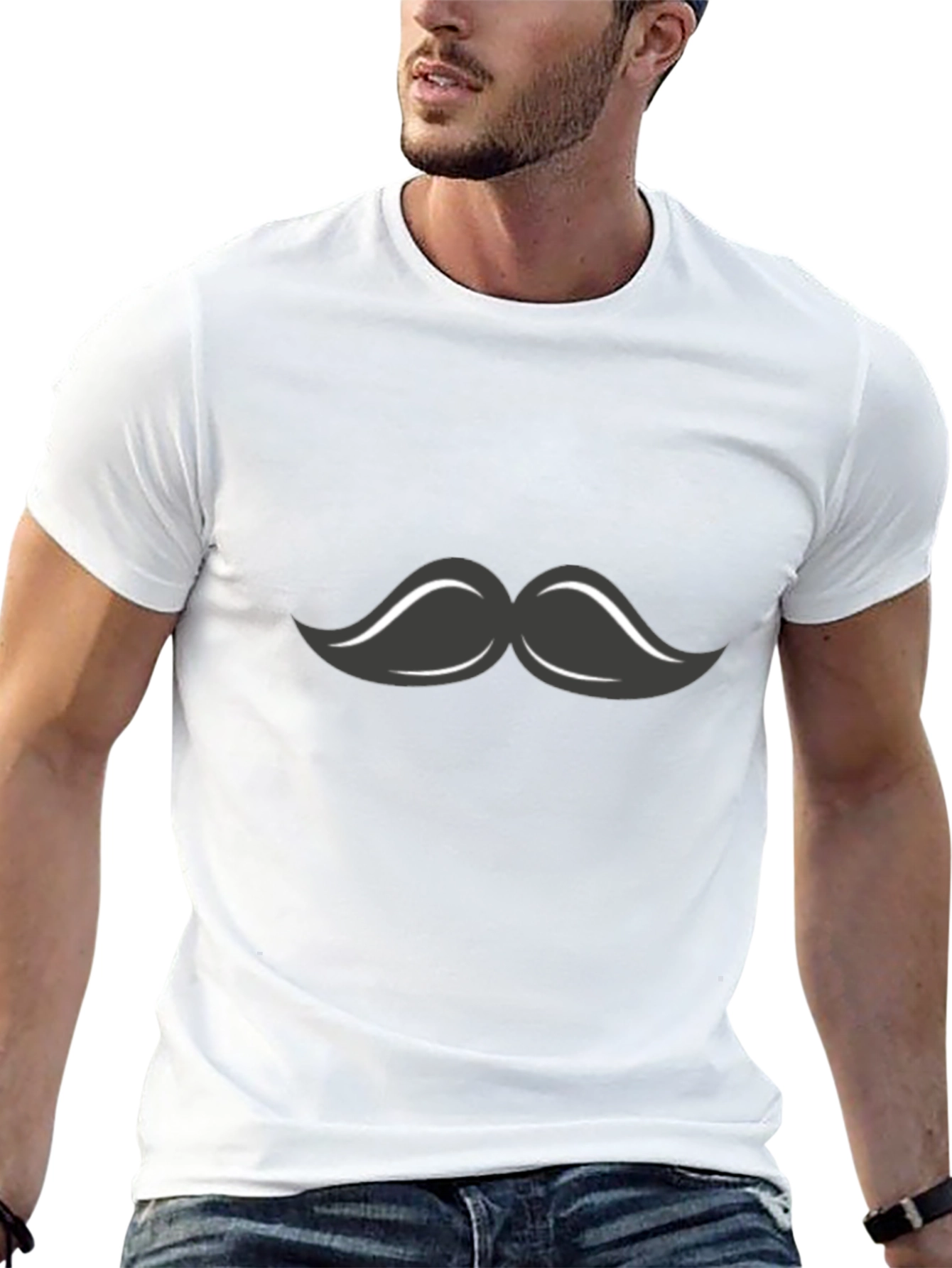 Mustache Graphic T-Shirt - Black Crew Neck Tee