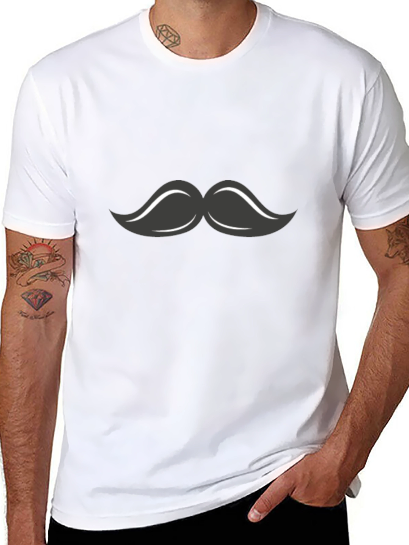 Mustache Graphic T-Shirt - Black Crew Neck Tee