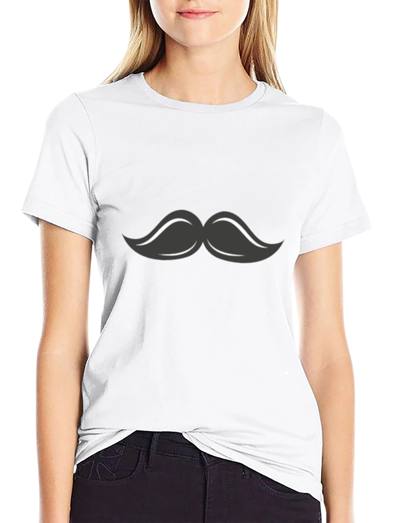 Mustache Graphic T-Shirt - Black Crew Neck Tee
