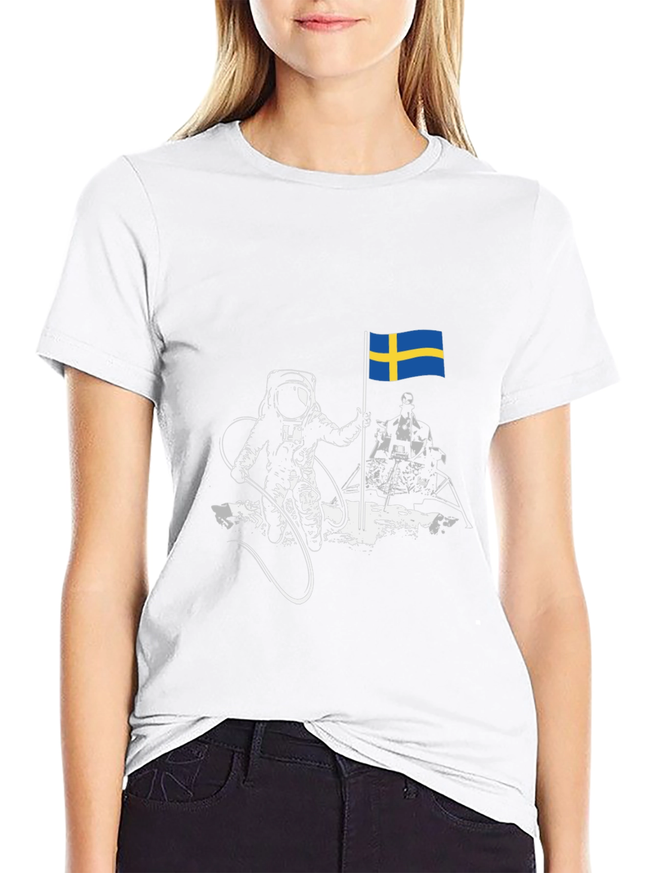 Astronaut Sweden Flag Graphic Tee - Cool Space T-Shirt