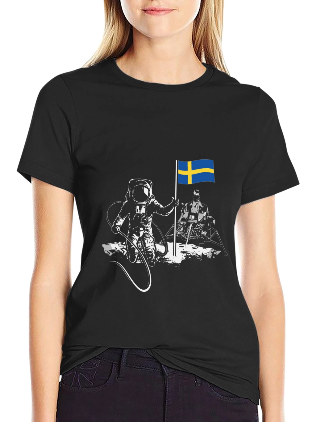 Astronaut Sweden Flag Graphic Tee - Cool Space T-Shirt