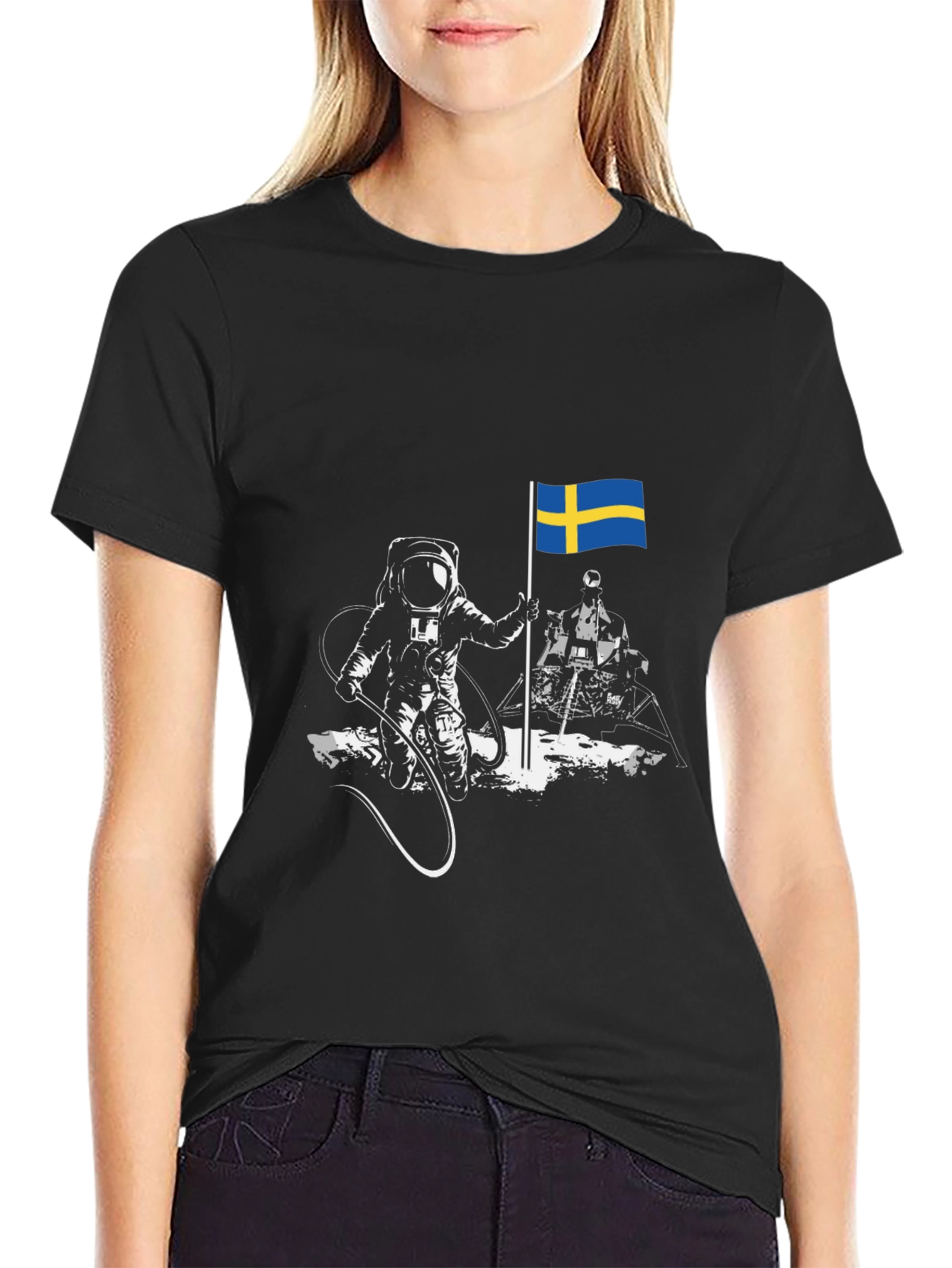 Astronaut Sweden Flag Graphic Tee - Cool Space T-Shirt