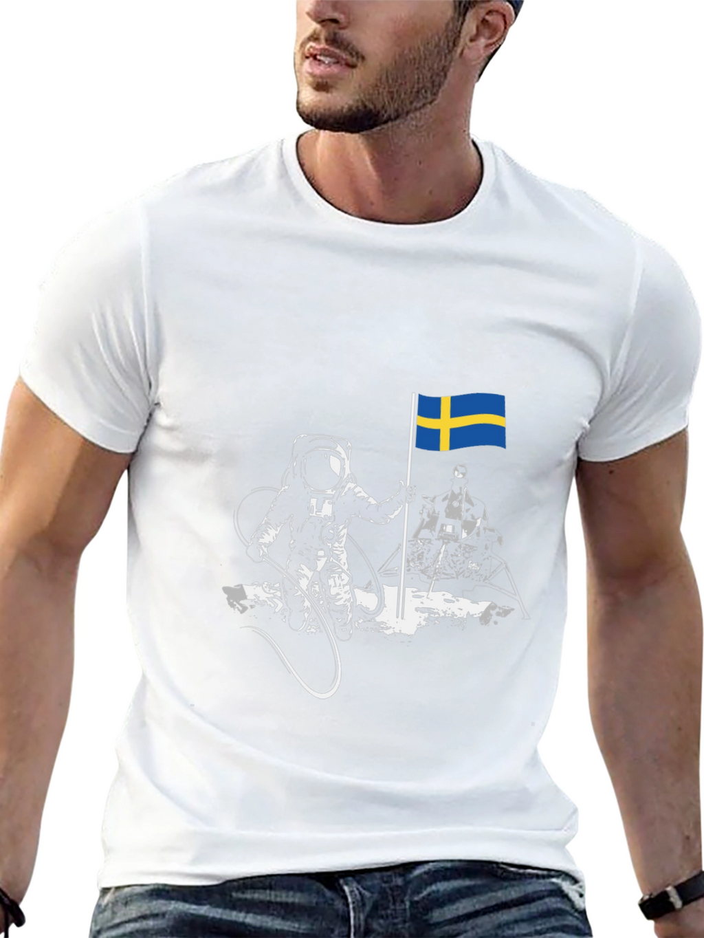 Astronaut Sweden Flag Graphic Tee - Cool Space T-Shirt