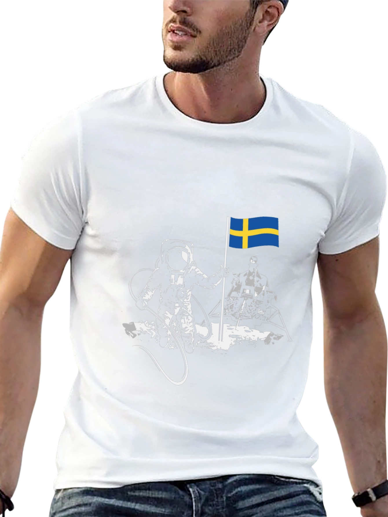 Astronaut Sweden Flag Graphic Tee - Cool Space T-Shirt