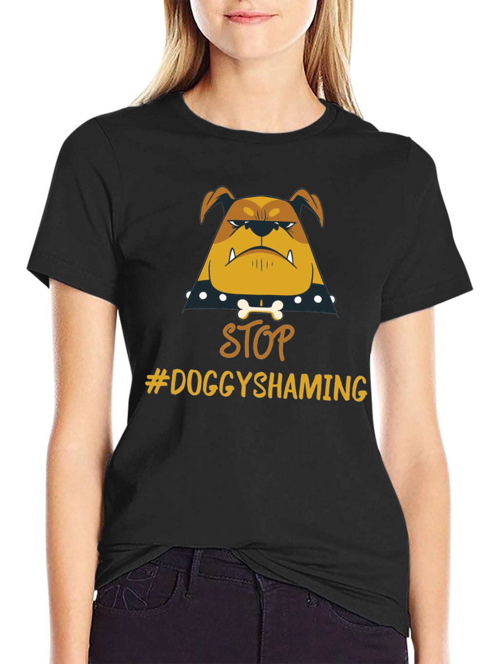 Stop Doggy Shaming Tee - Bulldog Graphic Black T-Shirt