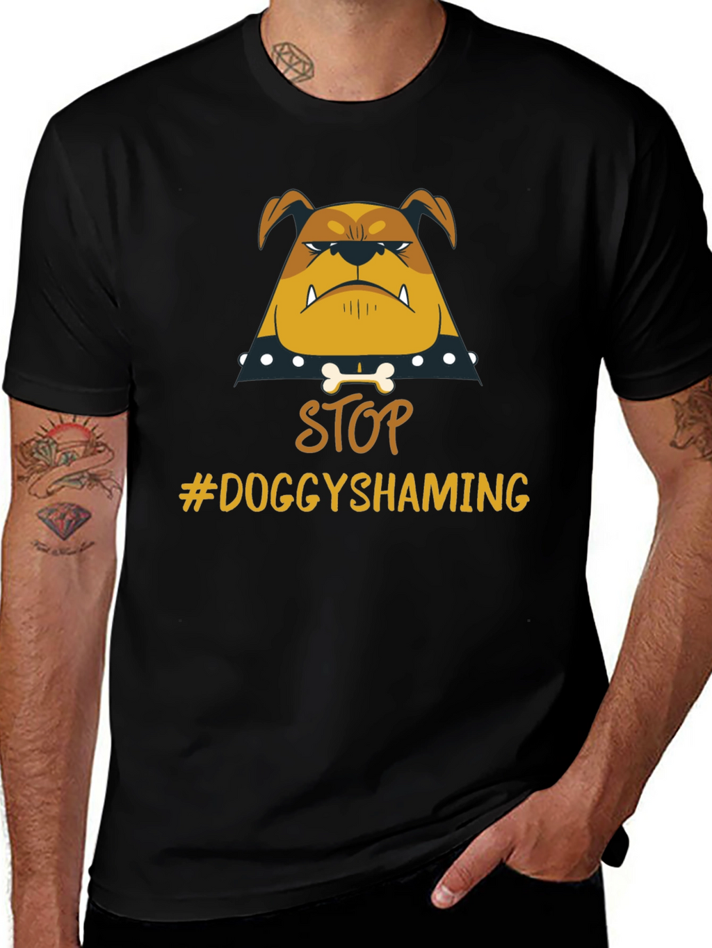 Stop Doggy Shaming Tee - Bulldog Graphic Black T-Shirt