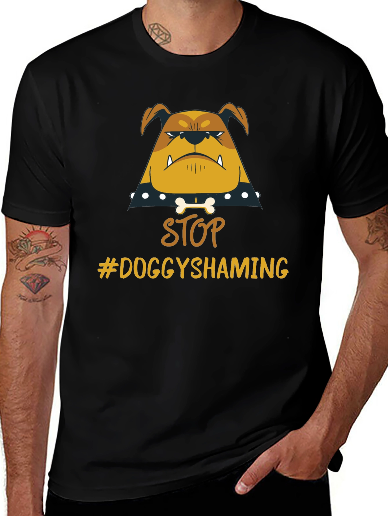 Stop Doggy Shaming Tee - Bulldog Graphic Black T-Shirt