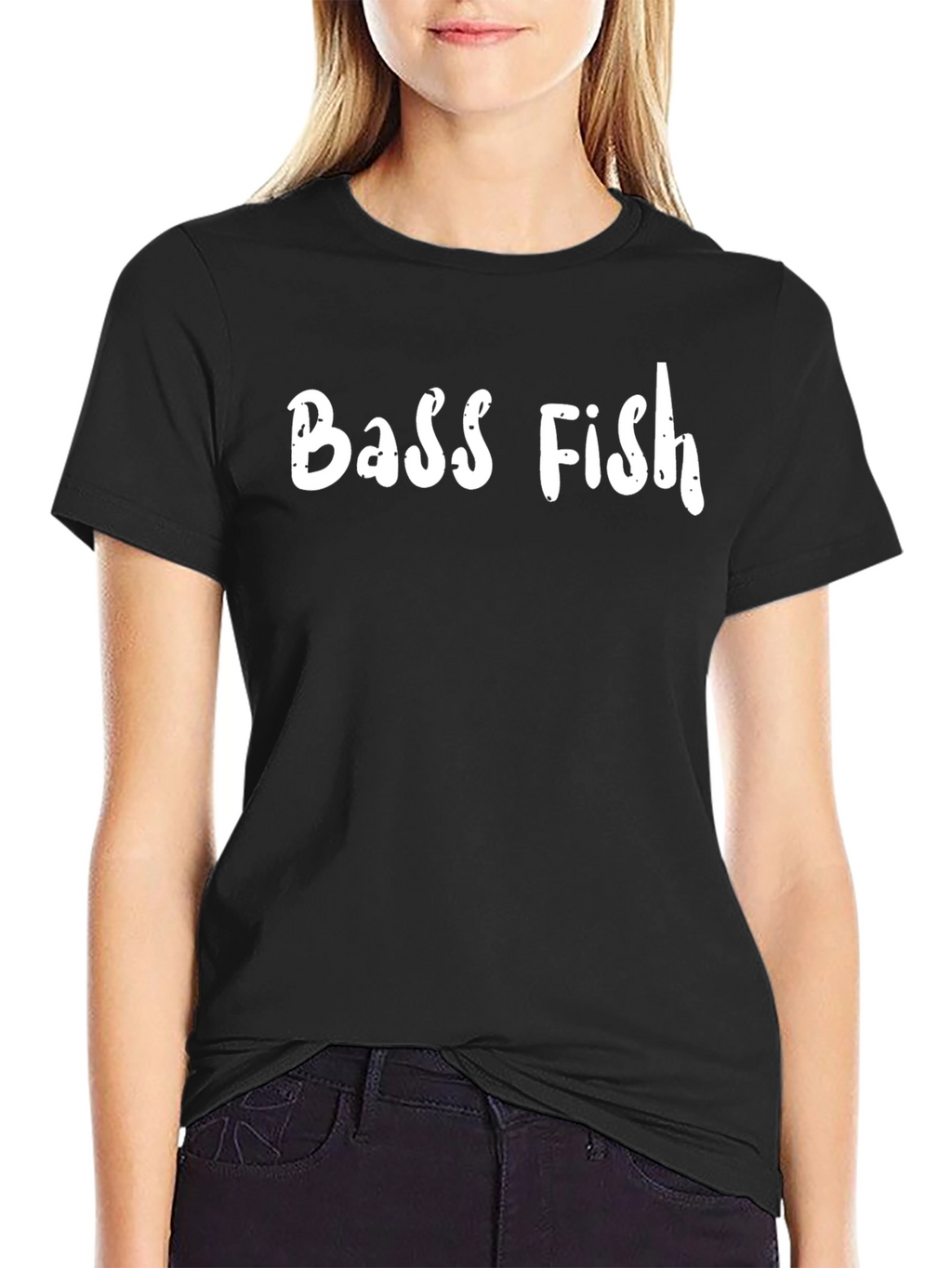 Bass Fish Graphic Print Black T-Shirt