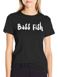 Bass Fish Graphic Print Black T-Shirt