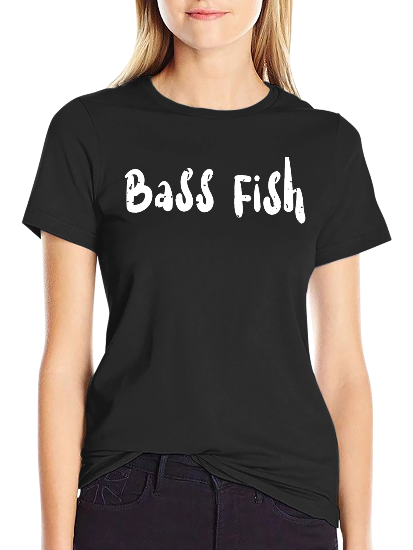 Bass Fish Graphic Print Black T-Shirt