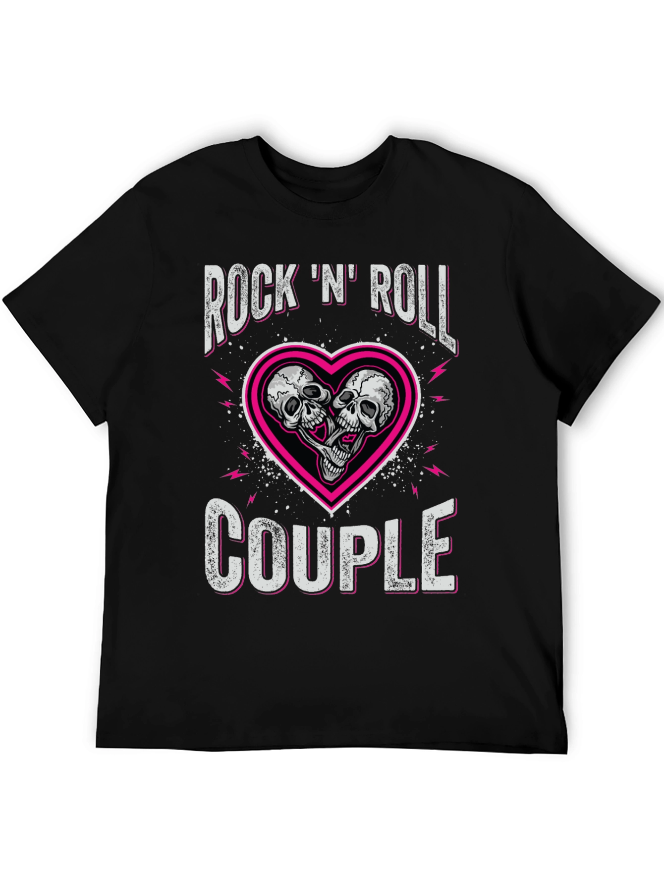 Rock N Roll Couple Skull Heart Graphic Tee
