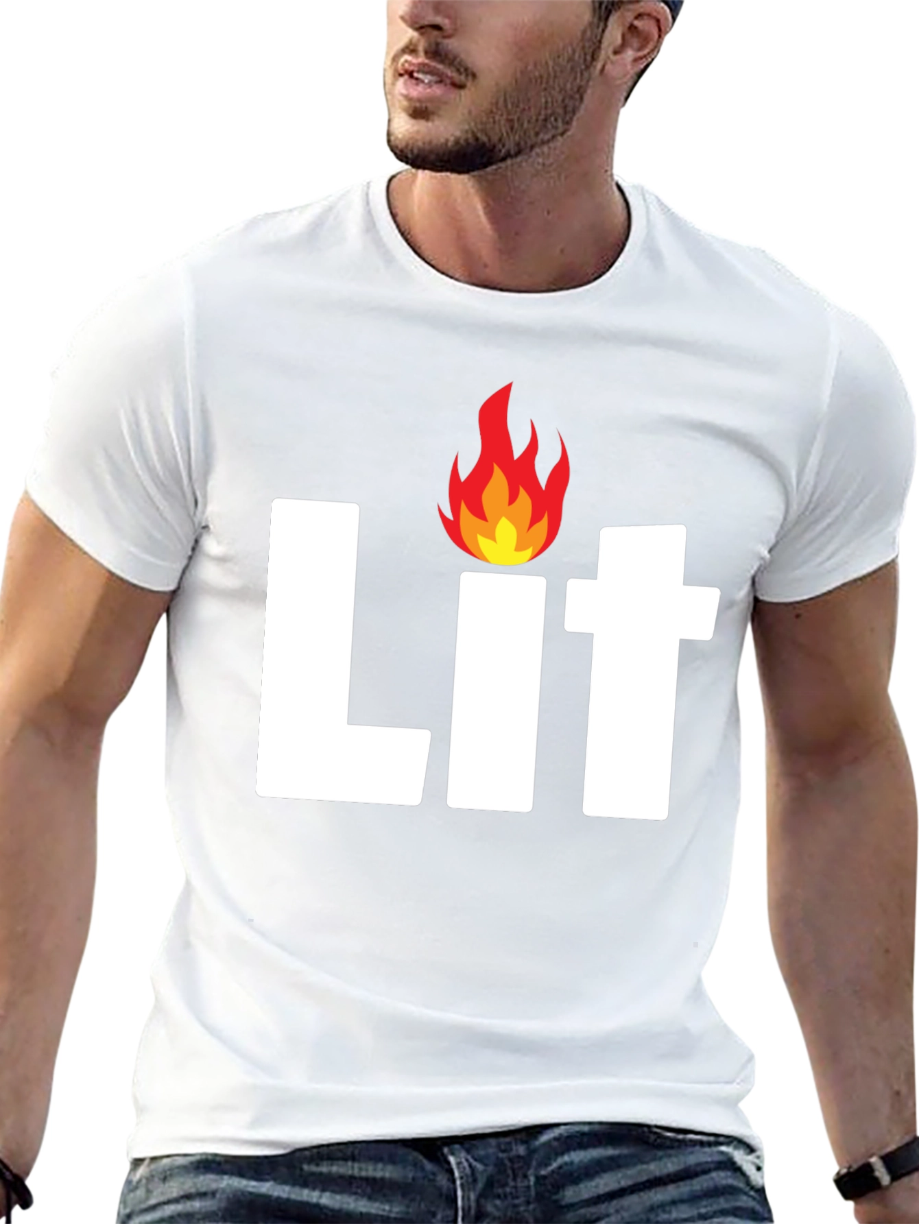 Mens Lit Flame Graphic Black T-Shirt