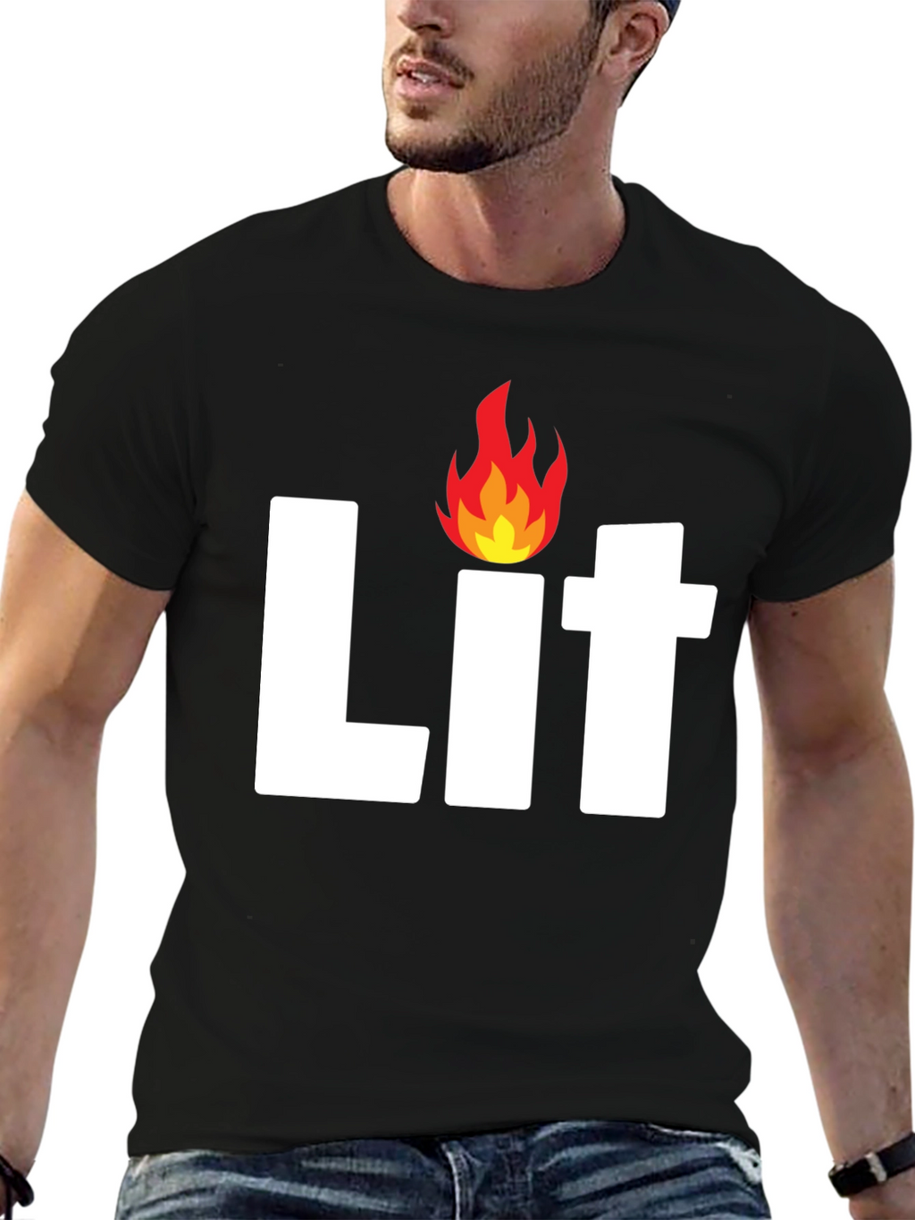 Mens Lit Flame Graphic Black T-Shirt