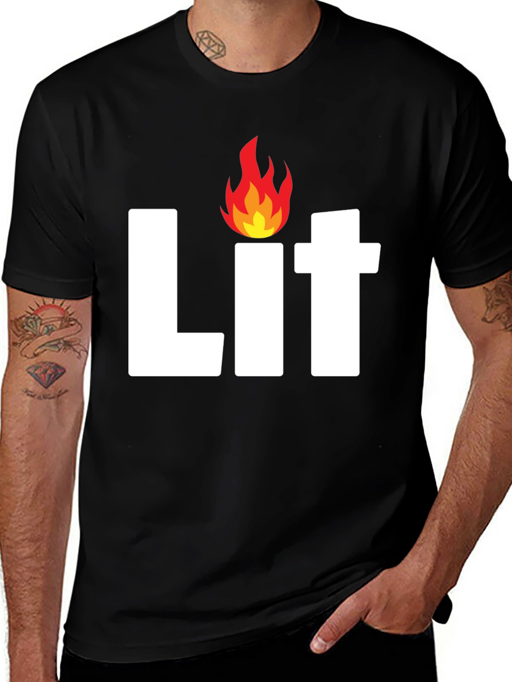 Mens Lit Flame Graphic Black T-Shirt