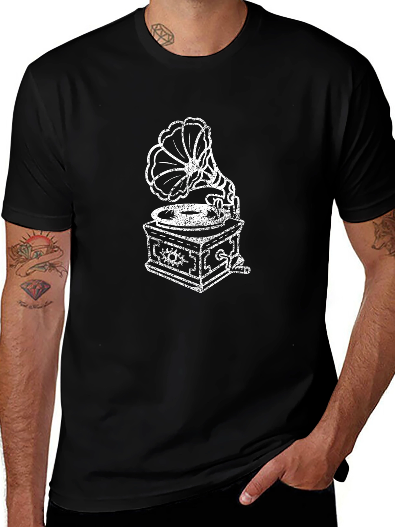 Vintage Gramophone Graphic Tee - Retro Music Lover Shirt